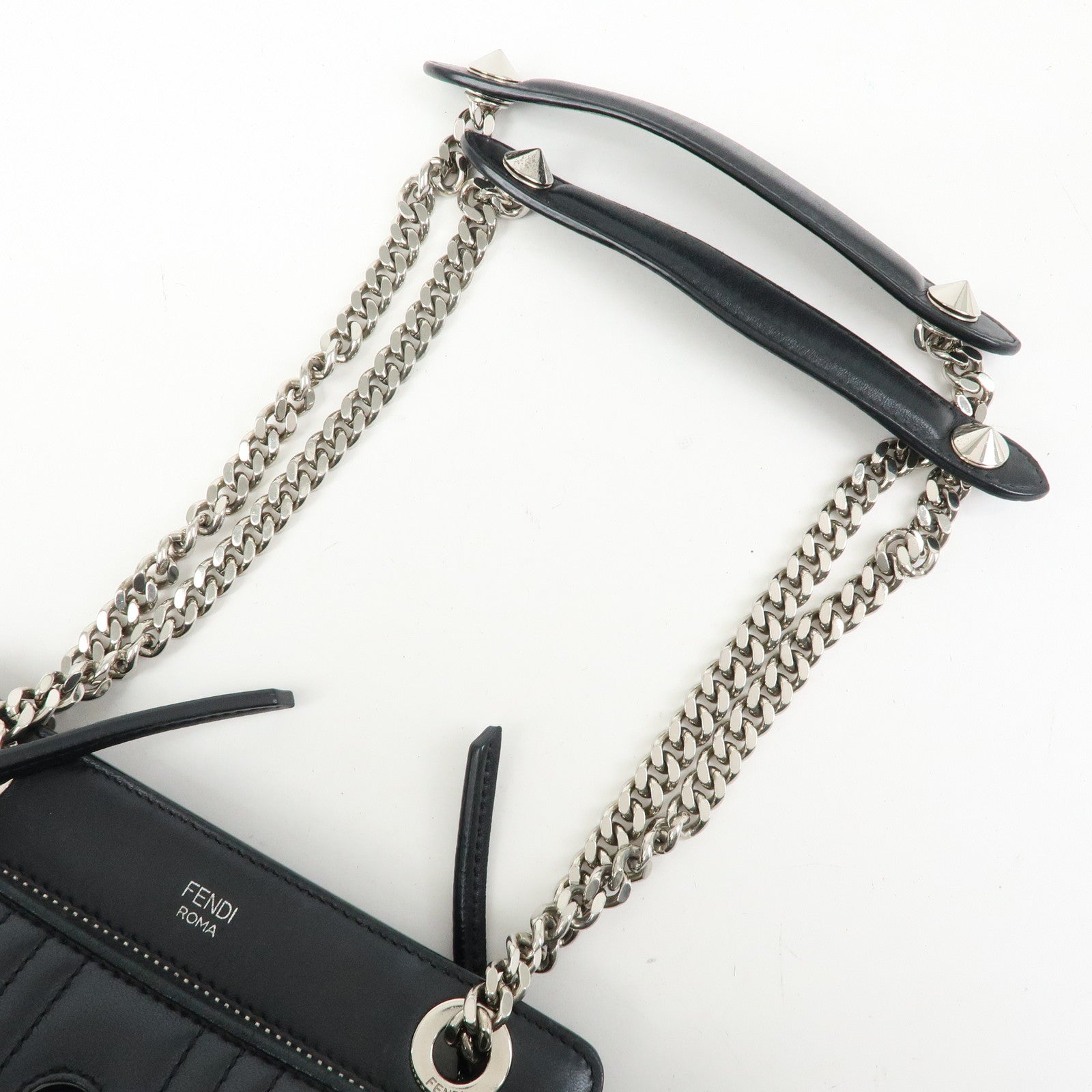 FENDI Dotcom Leather 2Way Bag Hand Bag Shoulder Bag Black 8BN299