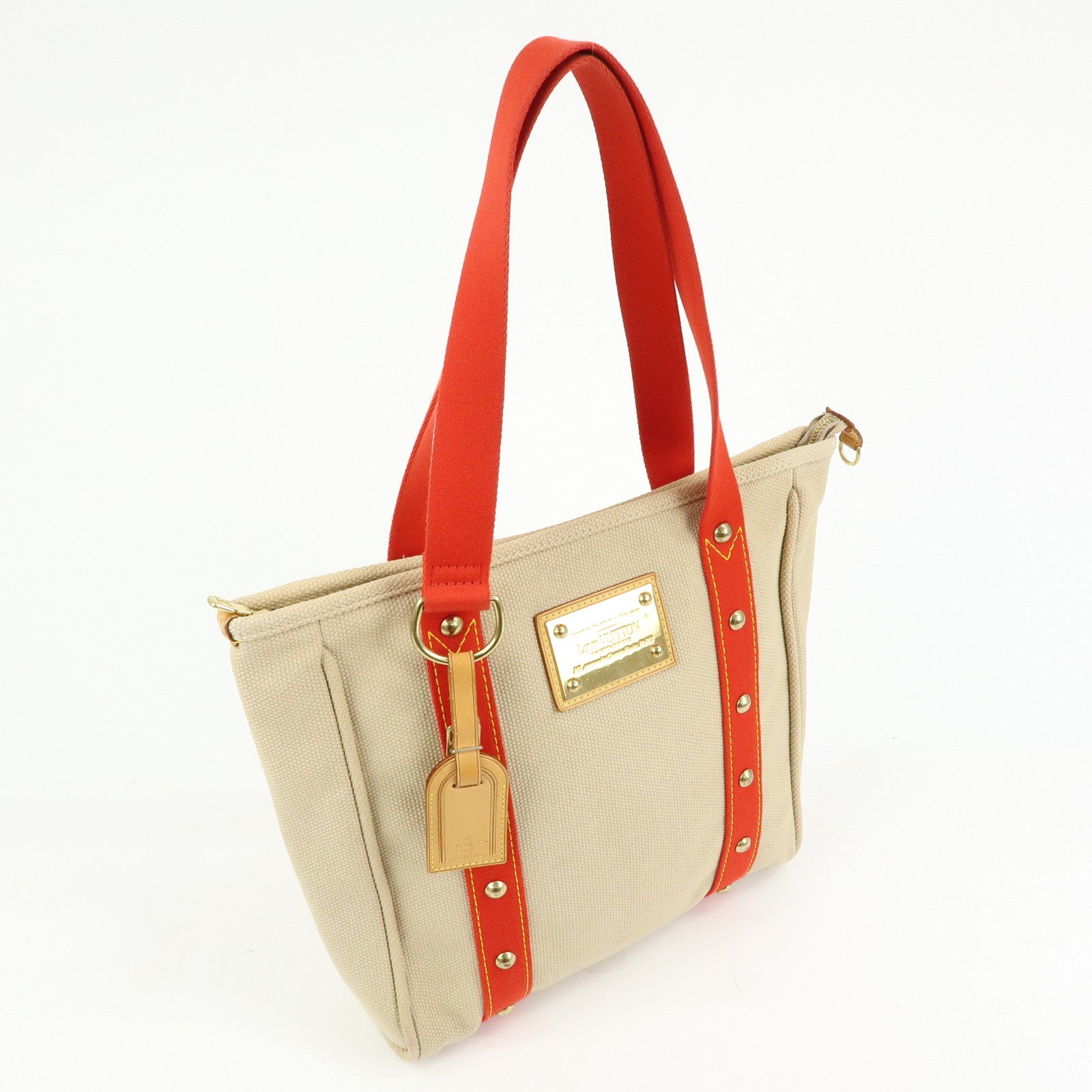 Louis Vuitton Antigua Cabas MM Canvas Leather Tote Bag Beige M40035