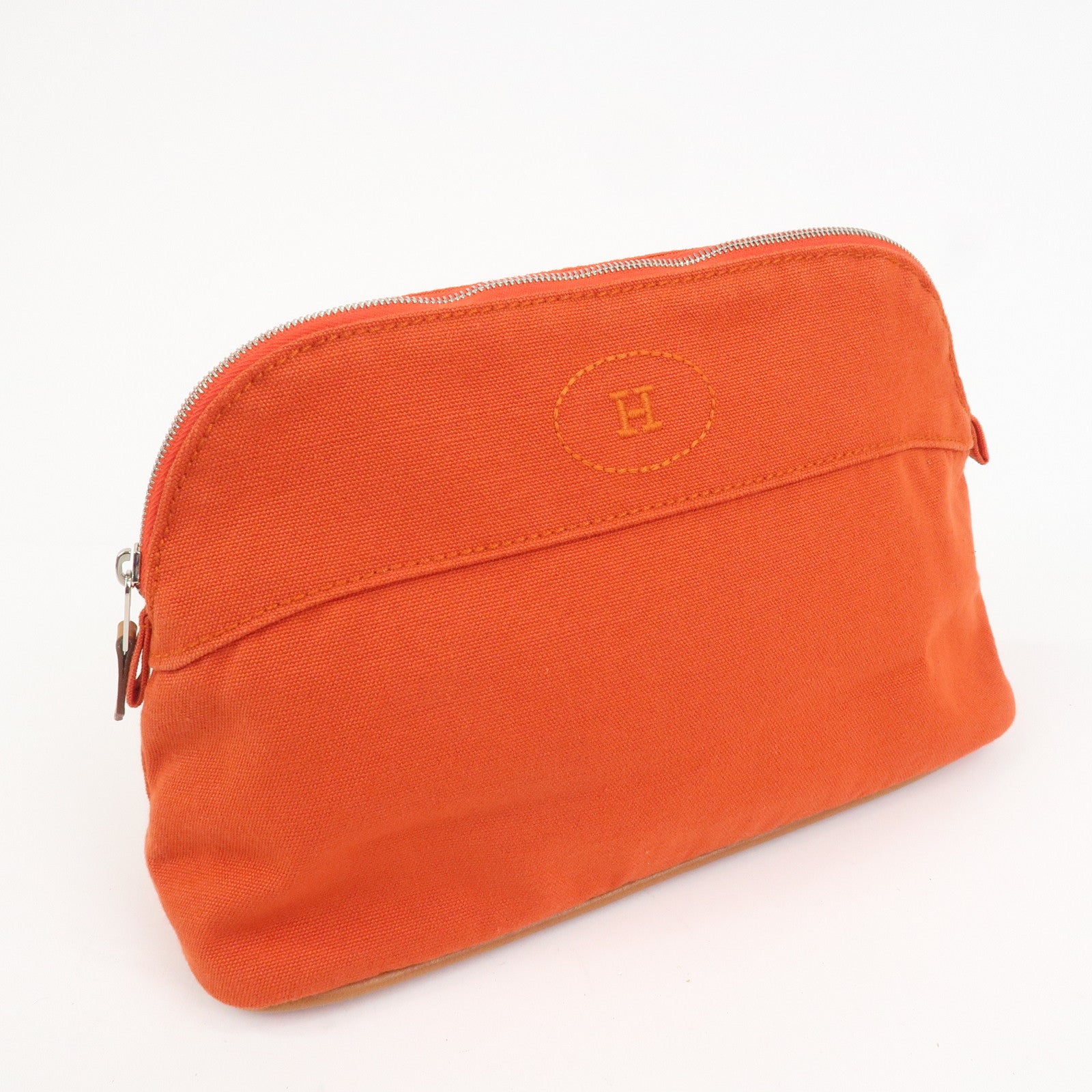 HERMES Canvas Leather Bolide Pouch MM Cosmetic Pouch Orange
