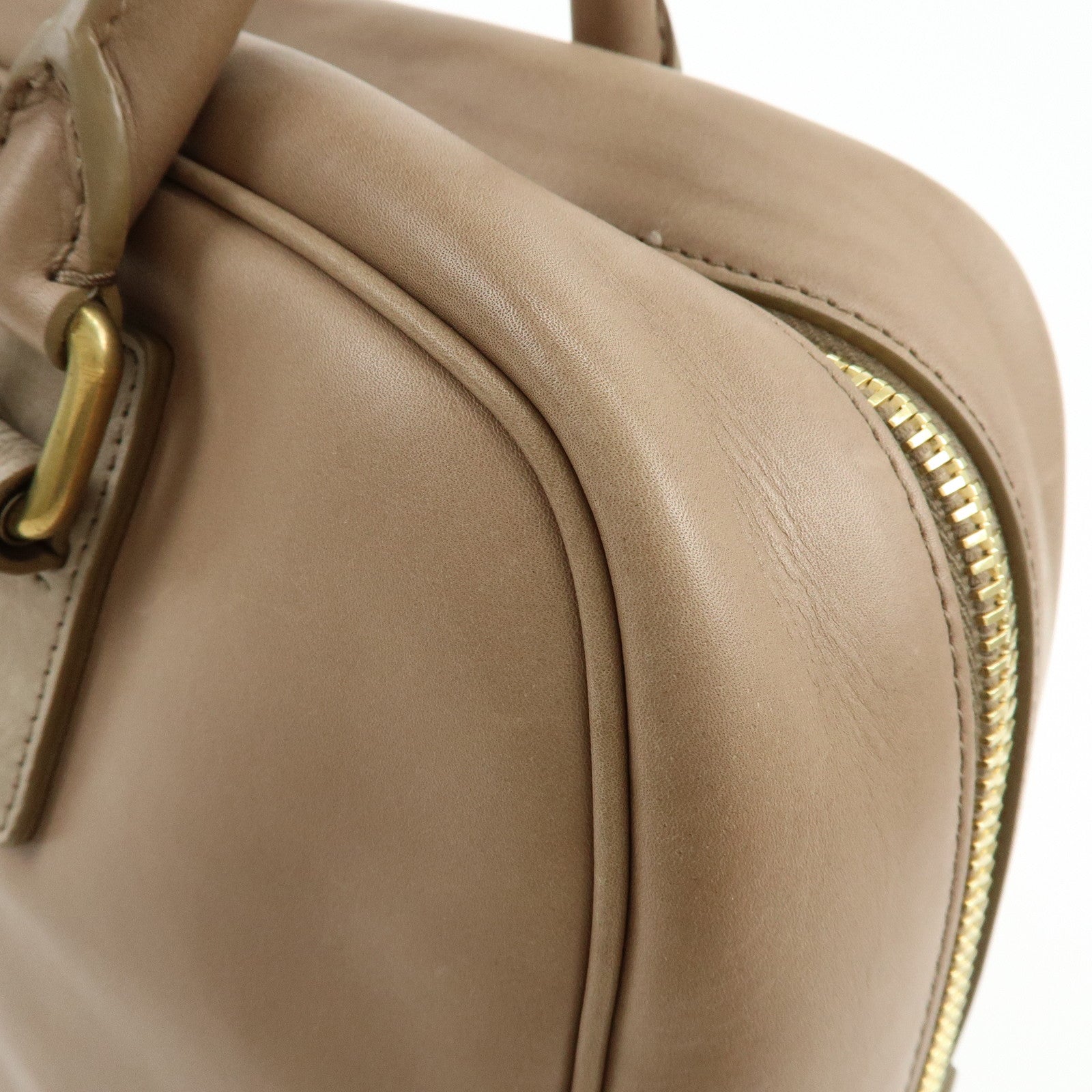 CELINE Leather Suede Hand Bag Boston Bag Beige