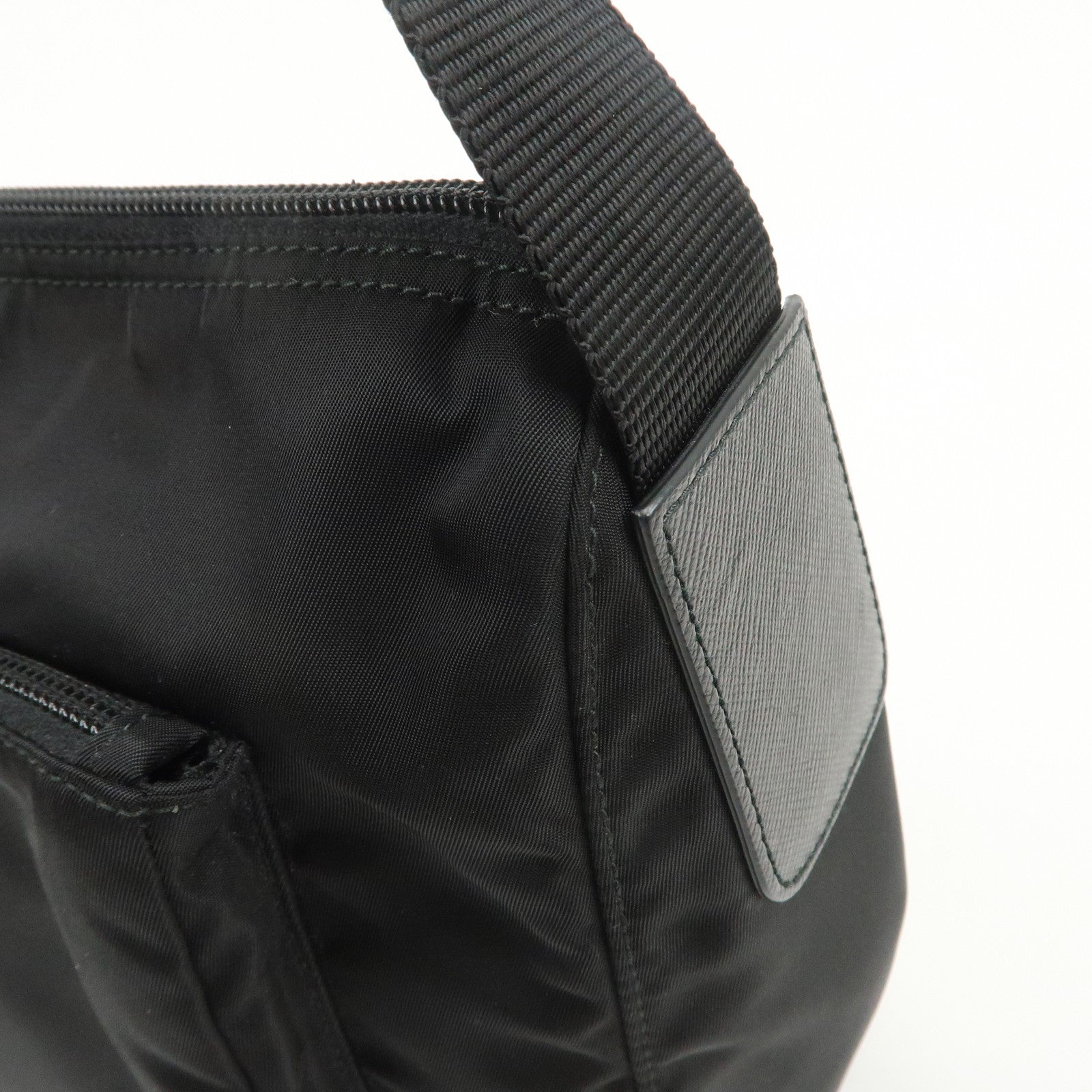 PRADA Triangle Logo Nylon Saffiano Leather Shoulder Bag Black