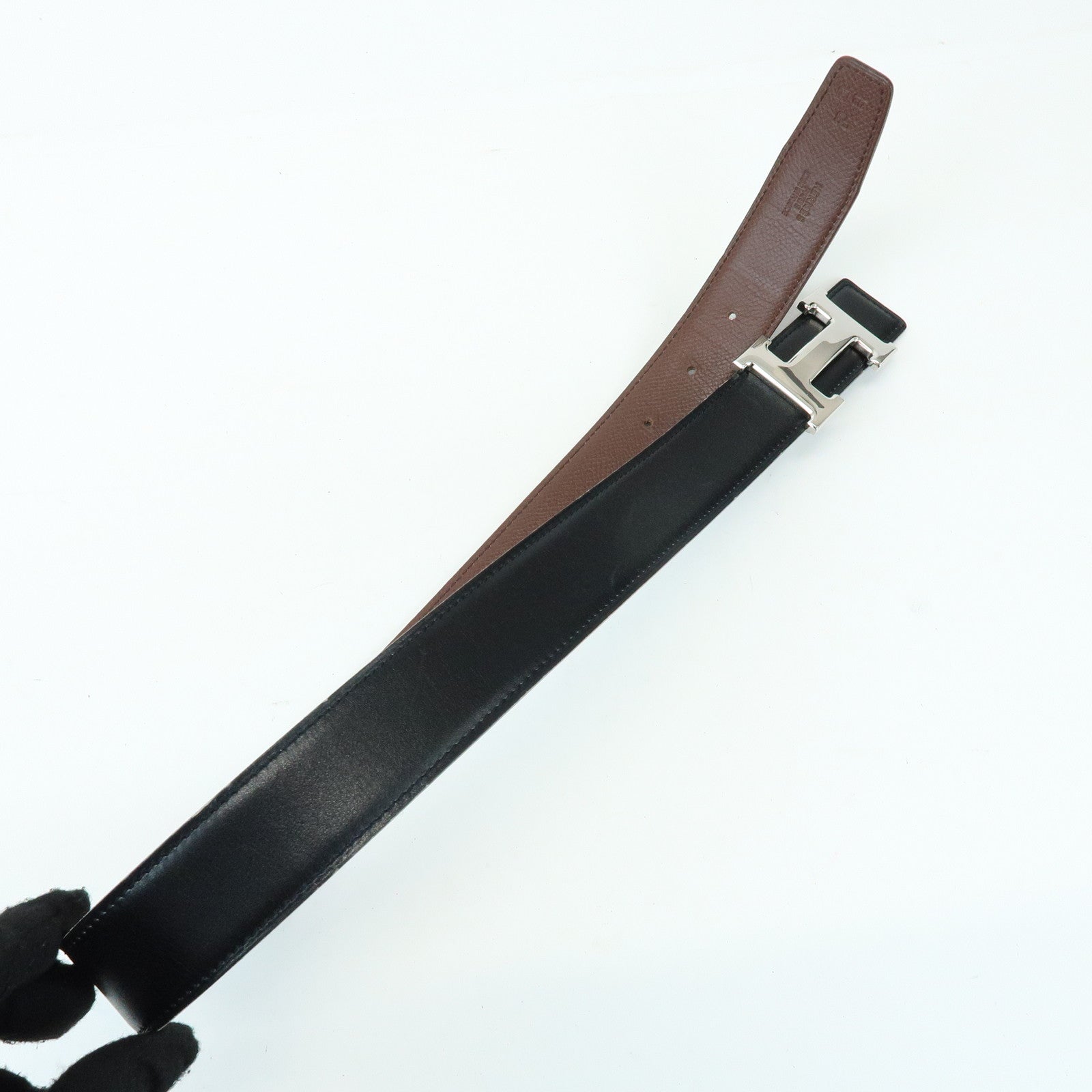 HERMES BoxCalf H Buckle Reversible Constance Belt □B Stamped Black