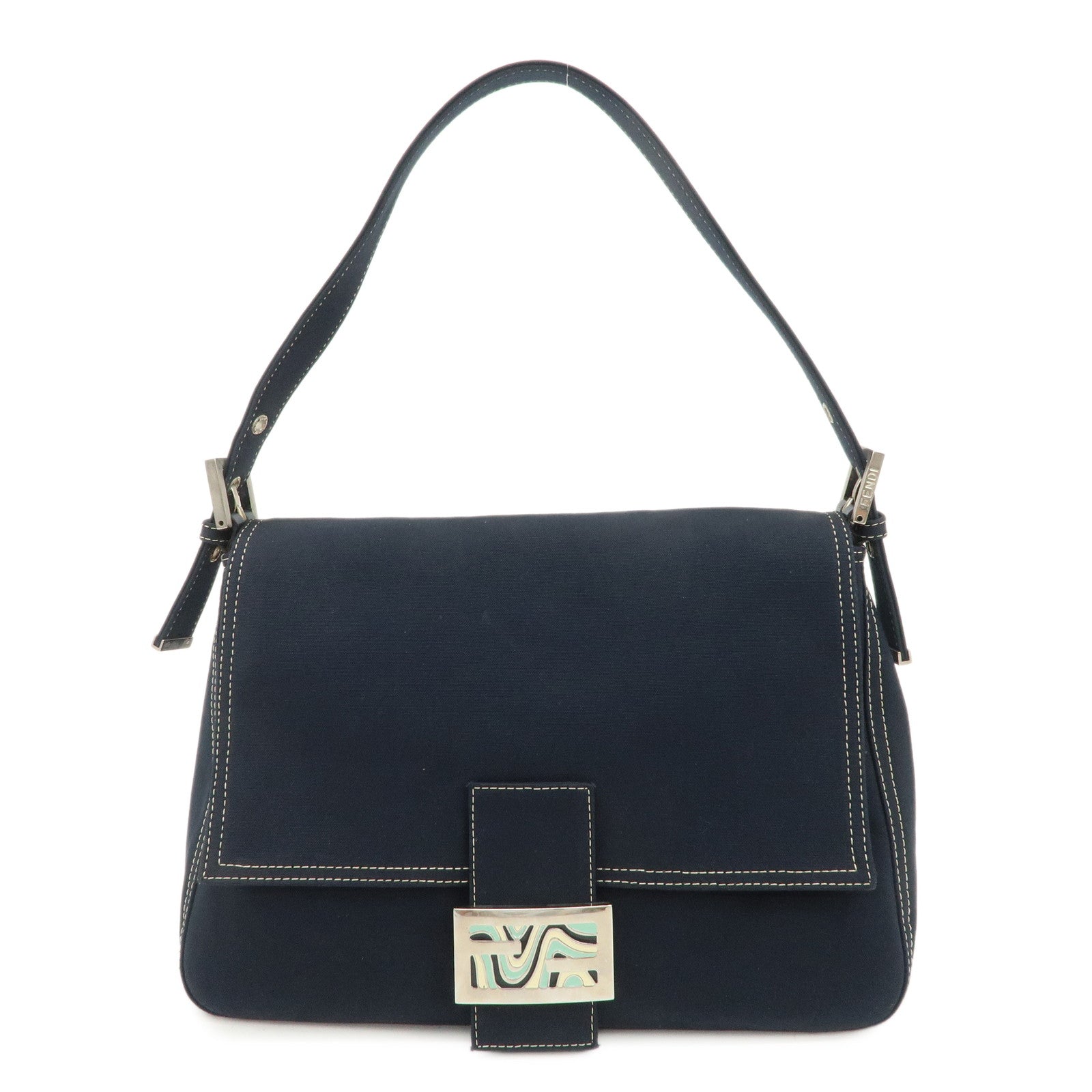 FENDI Mamma Baguette Canvas Shoulder Bag Dark Navy 26325