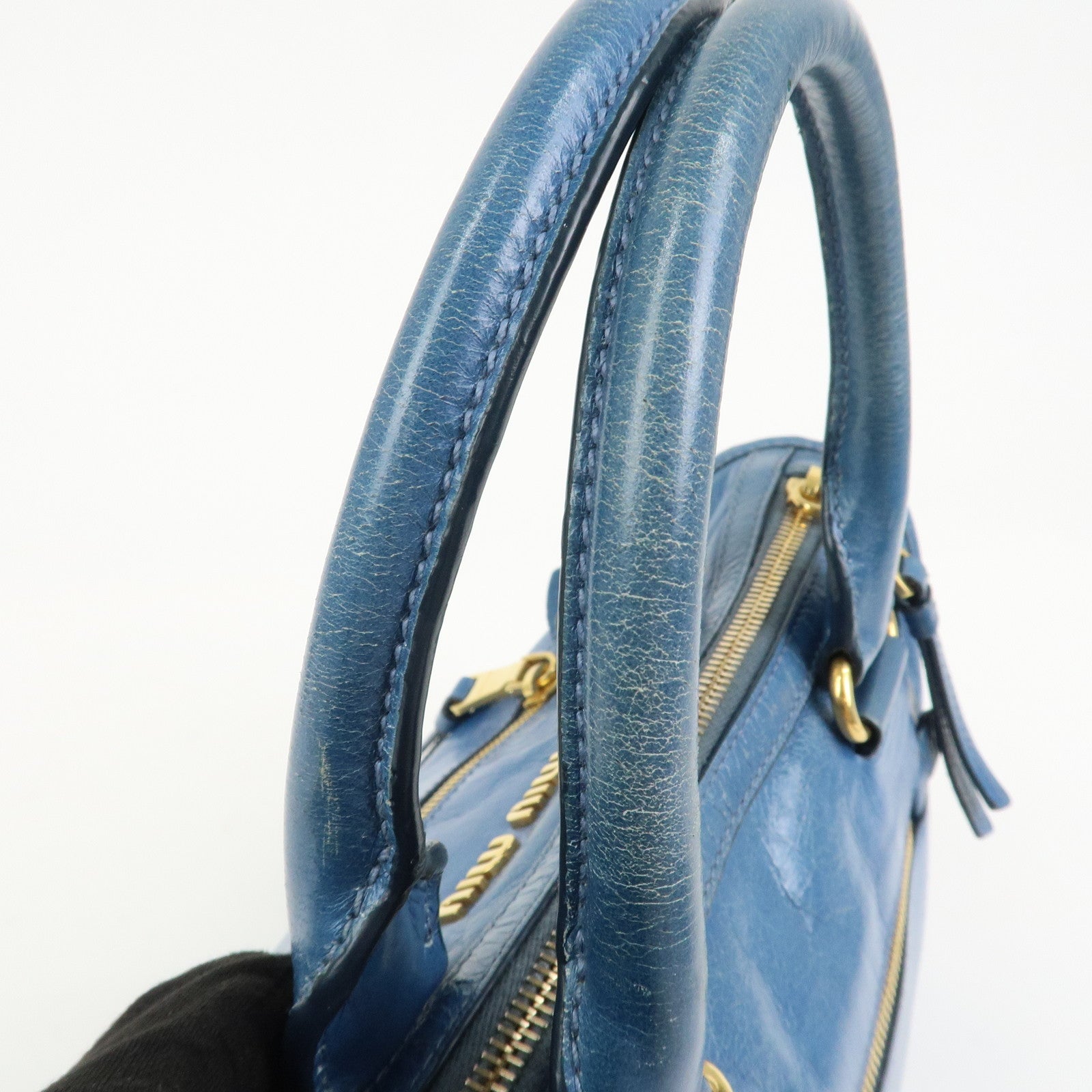 MIU MIU Logo Leather 2Way Bag Hand Bag Shoulder Bag Blue