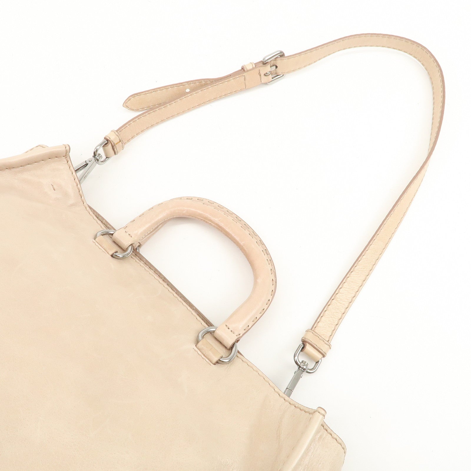 PRADA Triangle Logo Leather 2Way Hand Bag Shoulder Bag Beige BR4617
