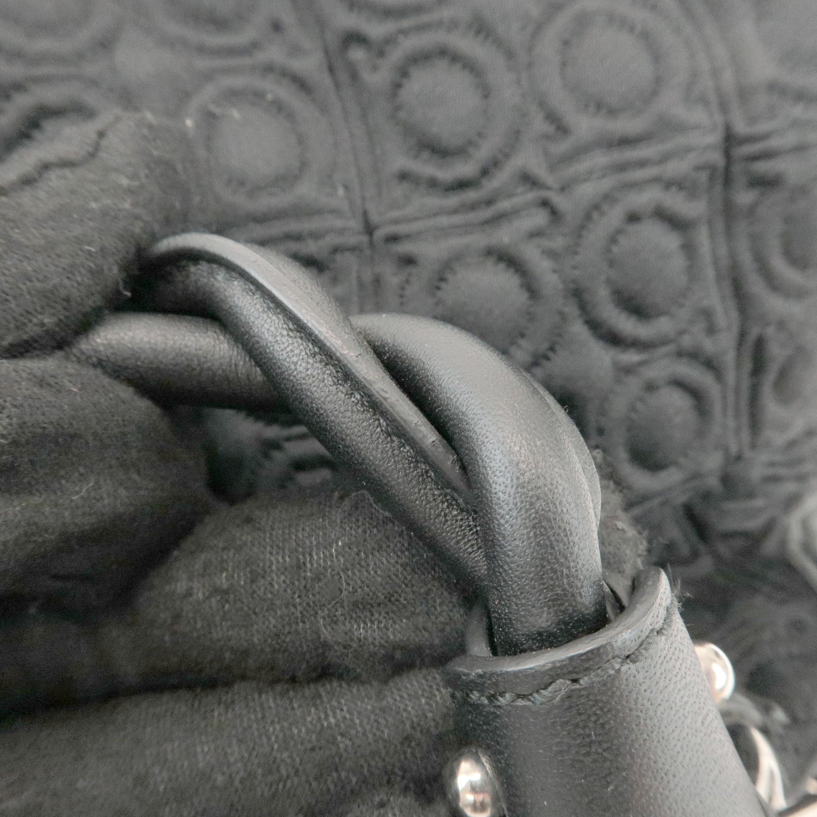 Ferragamo Gancini Canvas Leather Hand Bag Shoulder Bag Black
