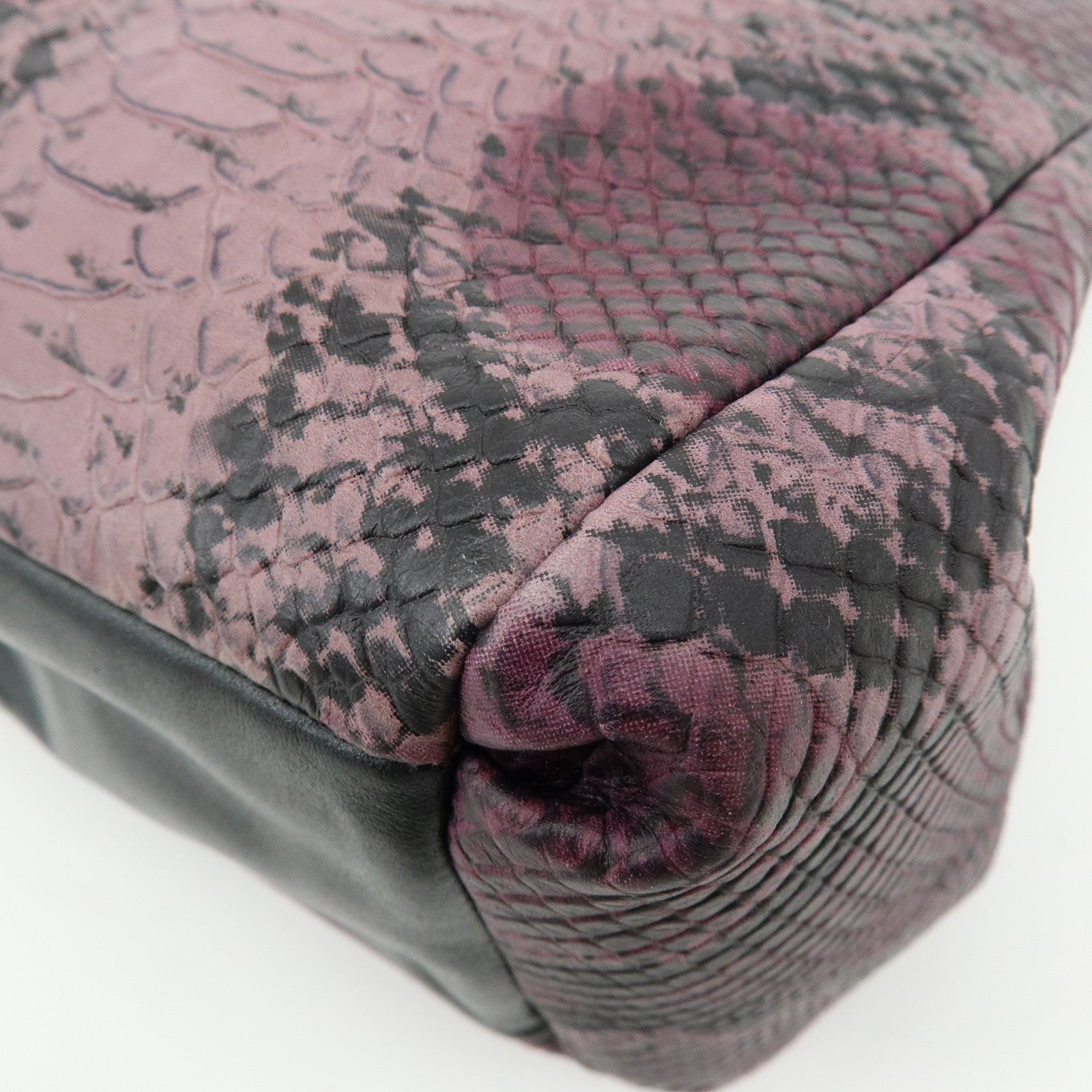 COACH Embossed Leather Python Print Shoulder Bag Purple Black