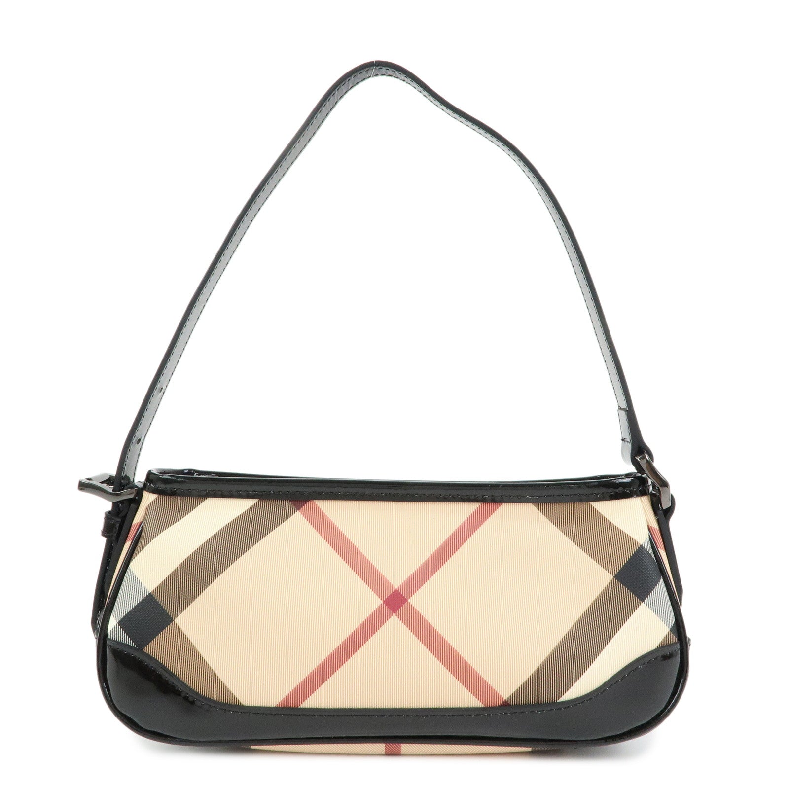 BURBERRY PVC Canvas Patent Leather Shoulder Hand Bag Black Beige