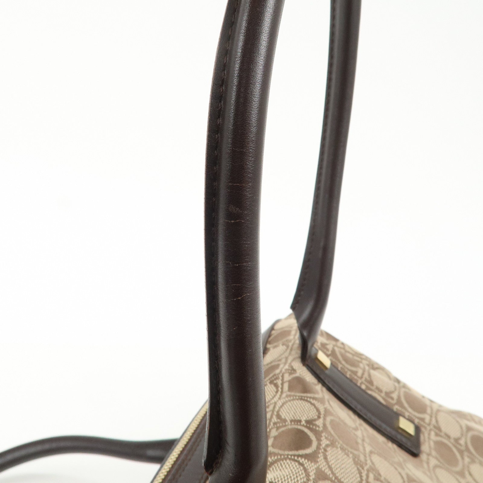 Ferragamo Gancini Leather Canvas Shoulder Bag Hand Bag Beige Brown