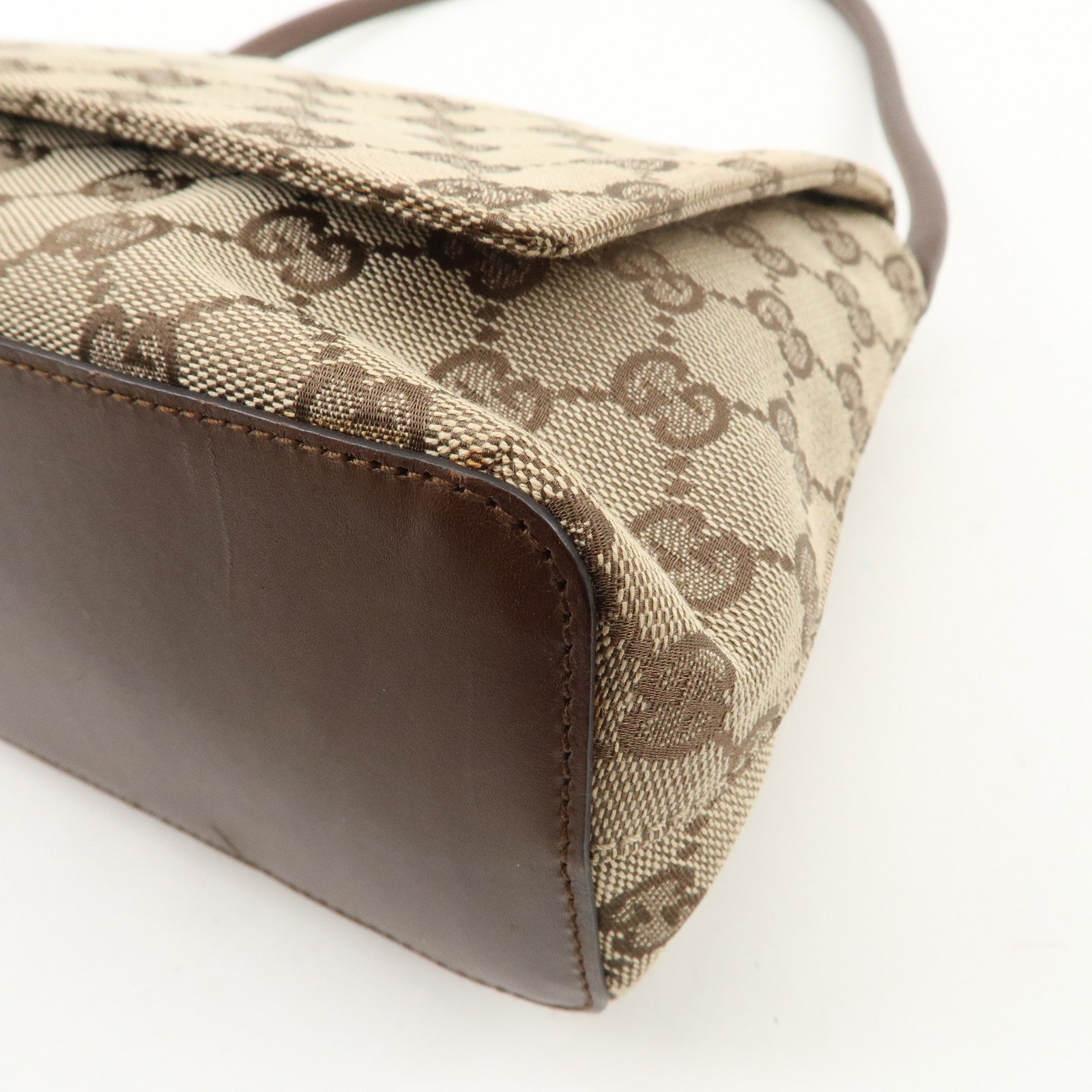 GUCCI GG Monogram Canvas Leather Shoulder Bag Beige Brown 90646