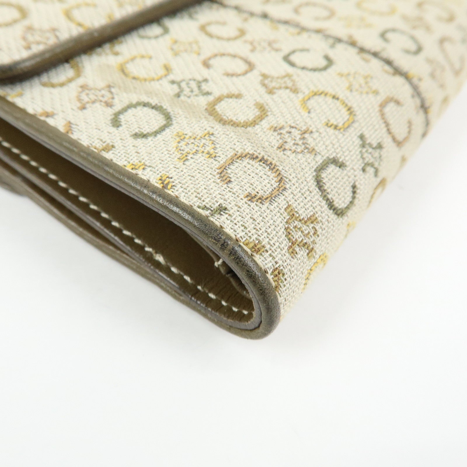 CELINE C Macadam Canvas Leather Compact Wallet Khaki