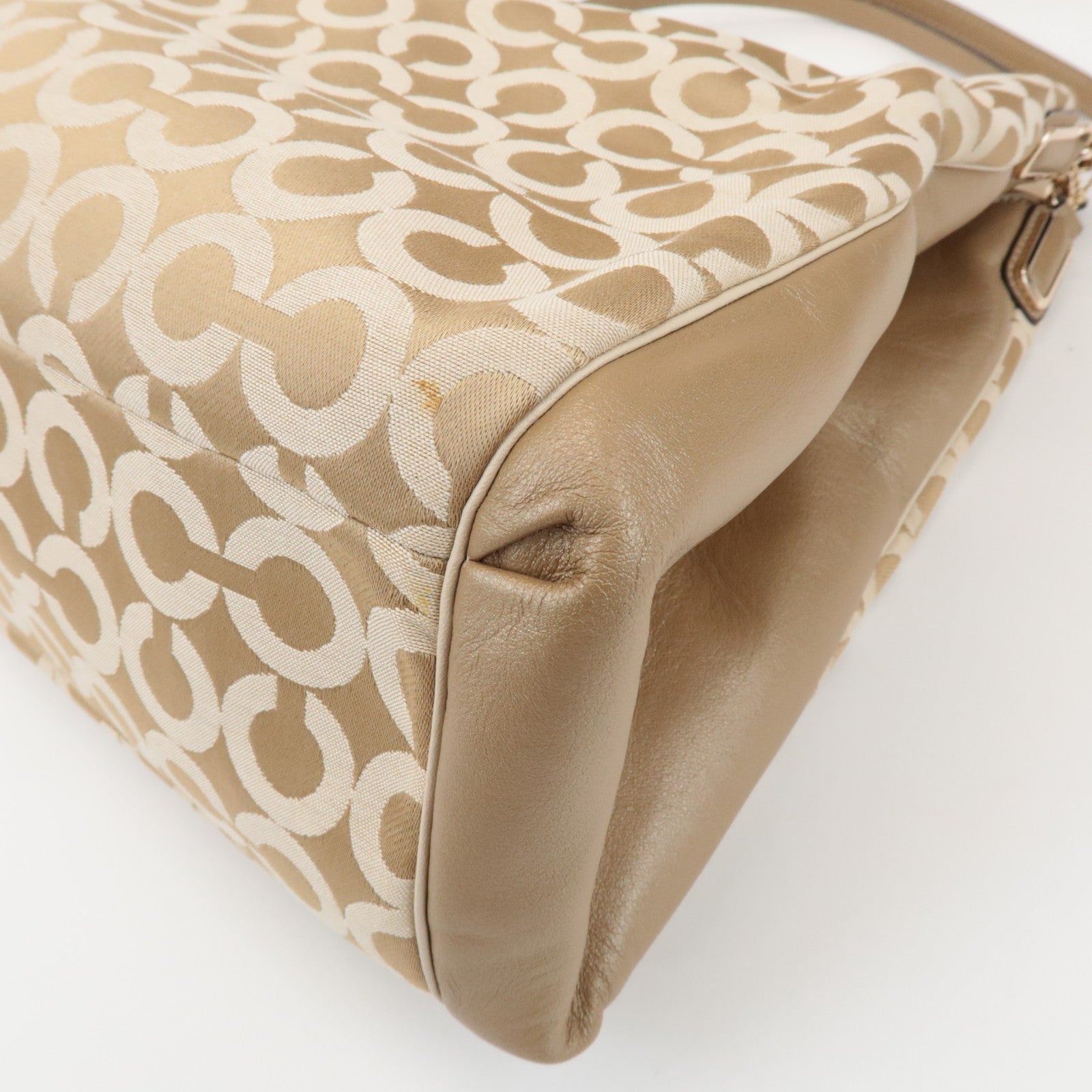 COACH Op Art Satin Leather Shoulder Bag Hand Bag Gold Beige