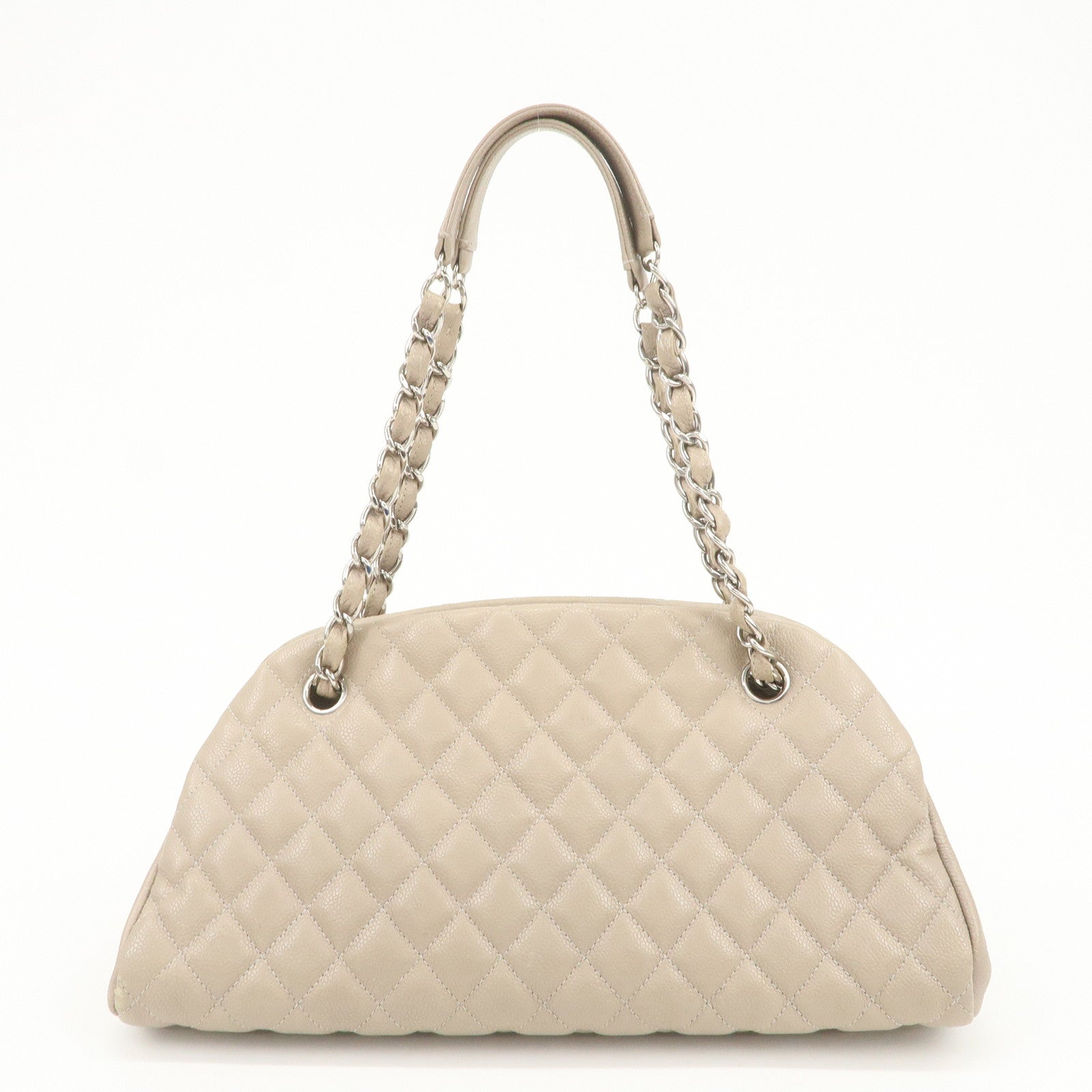 CHANEL Mademoiselle Caviarskin Shoulder Bag Hand Bag Greige Silver