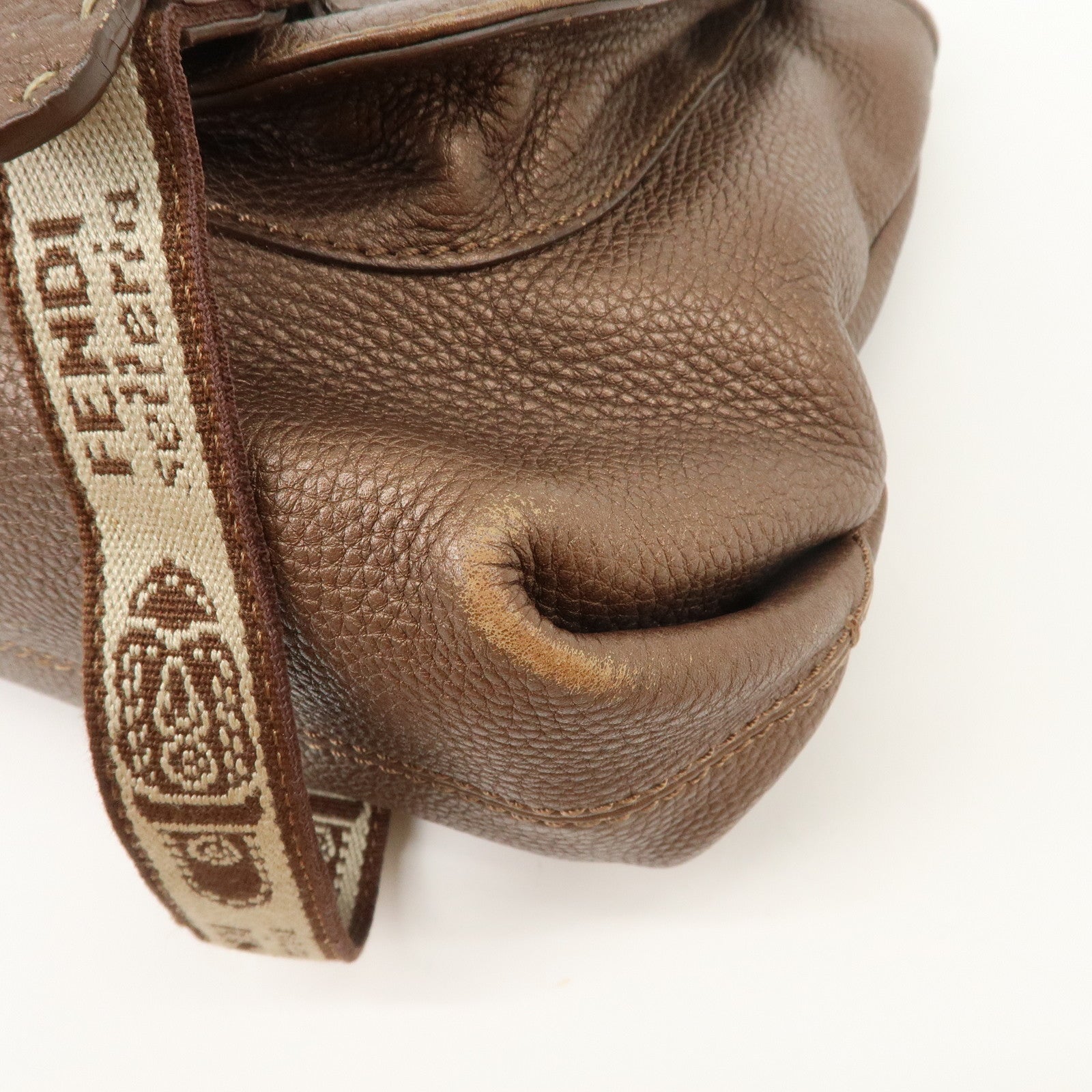 FENDI Seleria Leather Hand Bag Brown 8BN170