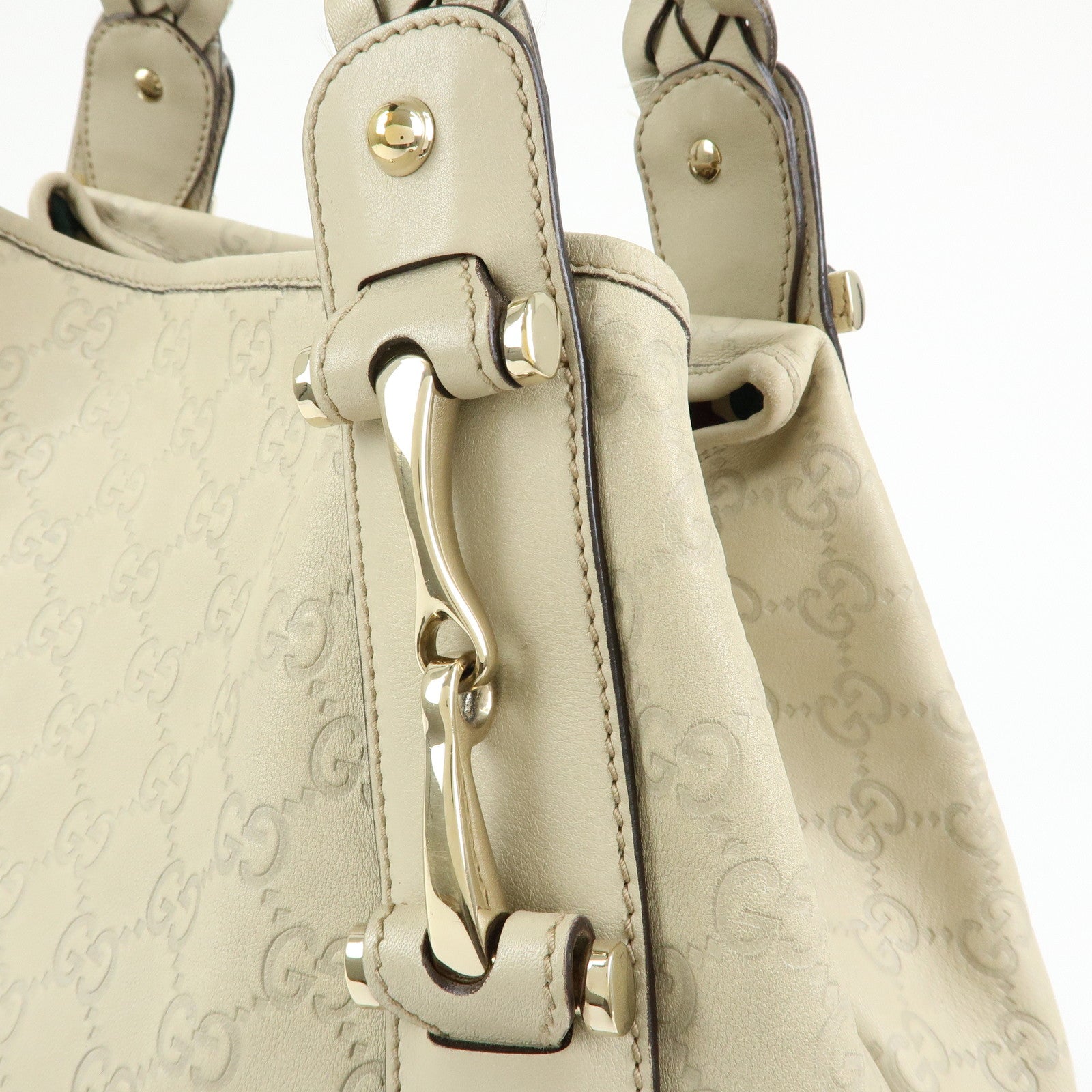 GUCCI Horsebit Guccissima Leather Hand Bag Ivory 137621