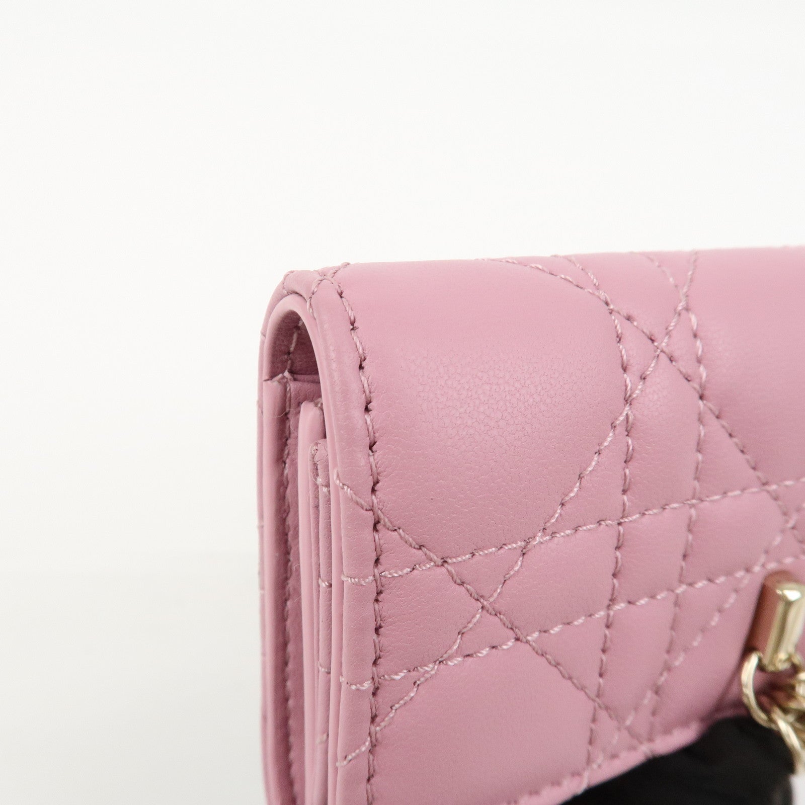 Christian Dior Cannage Logo Leather Bi-fold Compact Wallet Pink