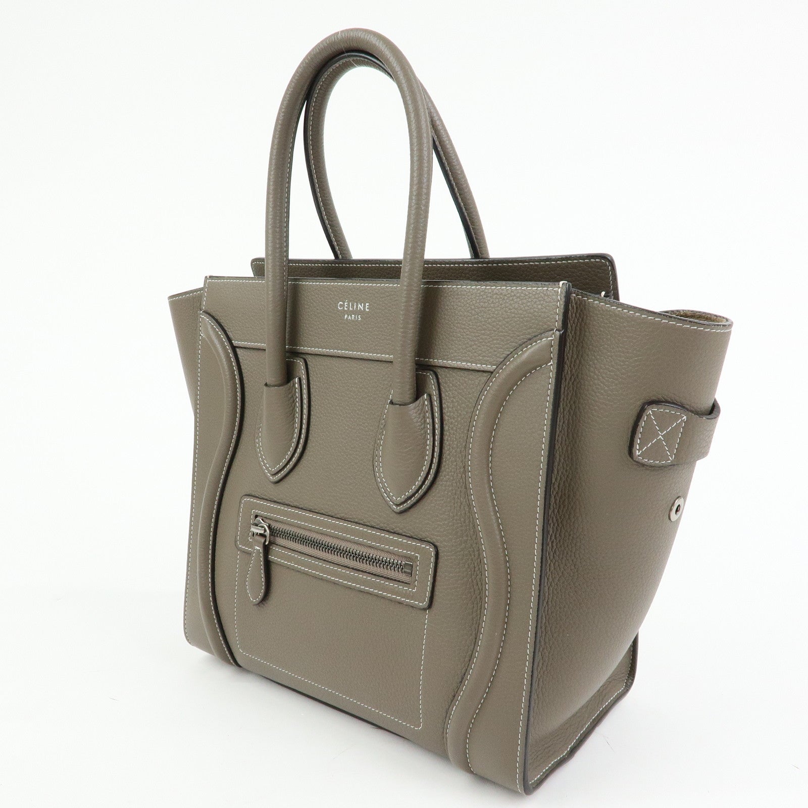 CELINE Luggage Micro Shopper Calf Leather Hand Bag Gray