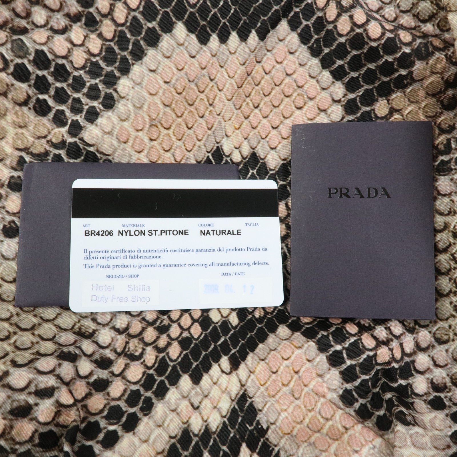 Prada Nylon Leather Ribbon Python Print Tote Bag Black Pink BR4206