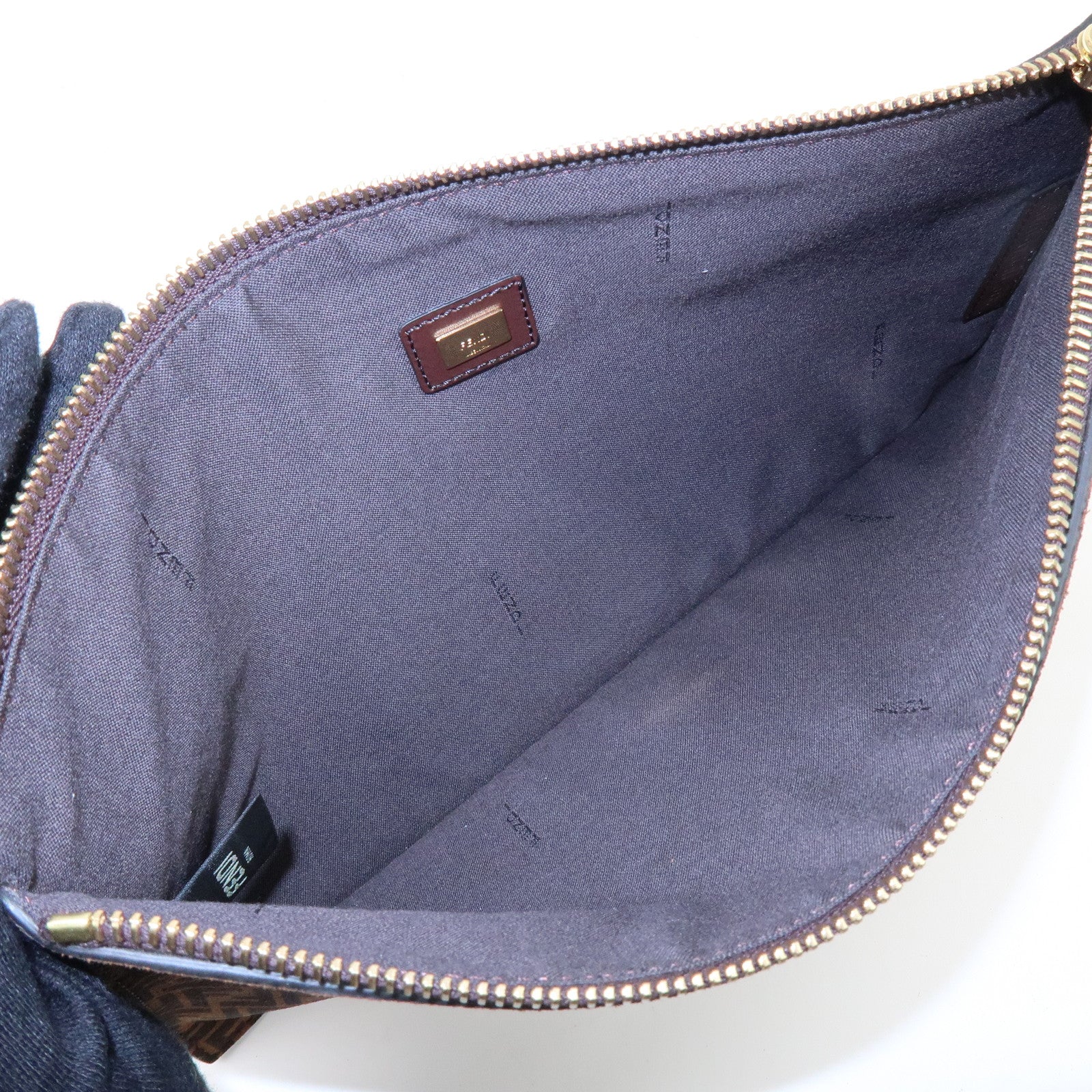 FENDI Zucchino Suede Leather Clutch Bag Flat Pouch Brown 8N0149