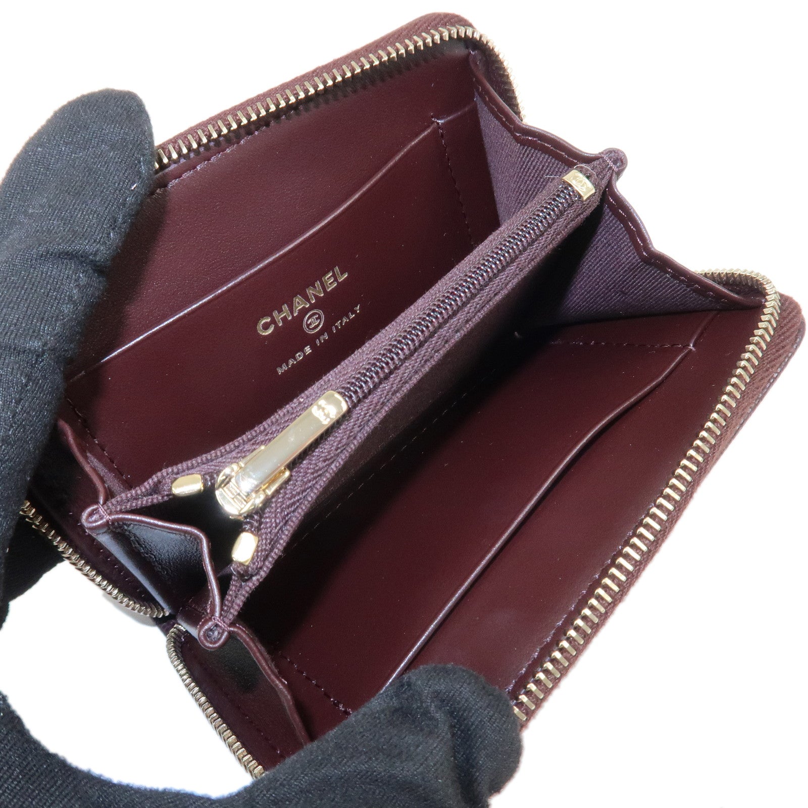 CHANEL COCO Mark Caviarskin Compact Zippy Wallet Brown