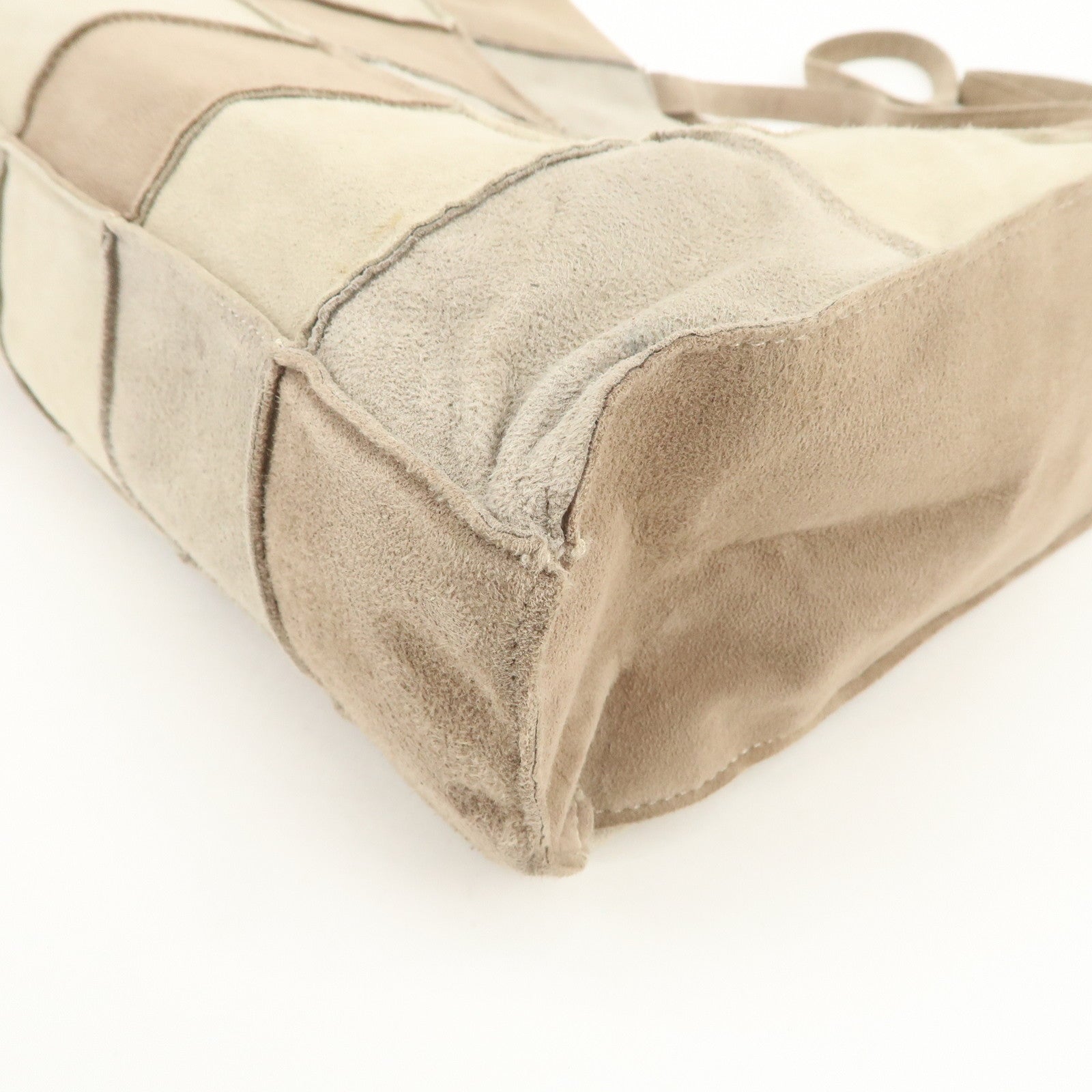 CHANEL Suede Shoulder Bag Tote Bag Patchwork Beige Brown