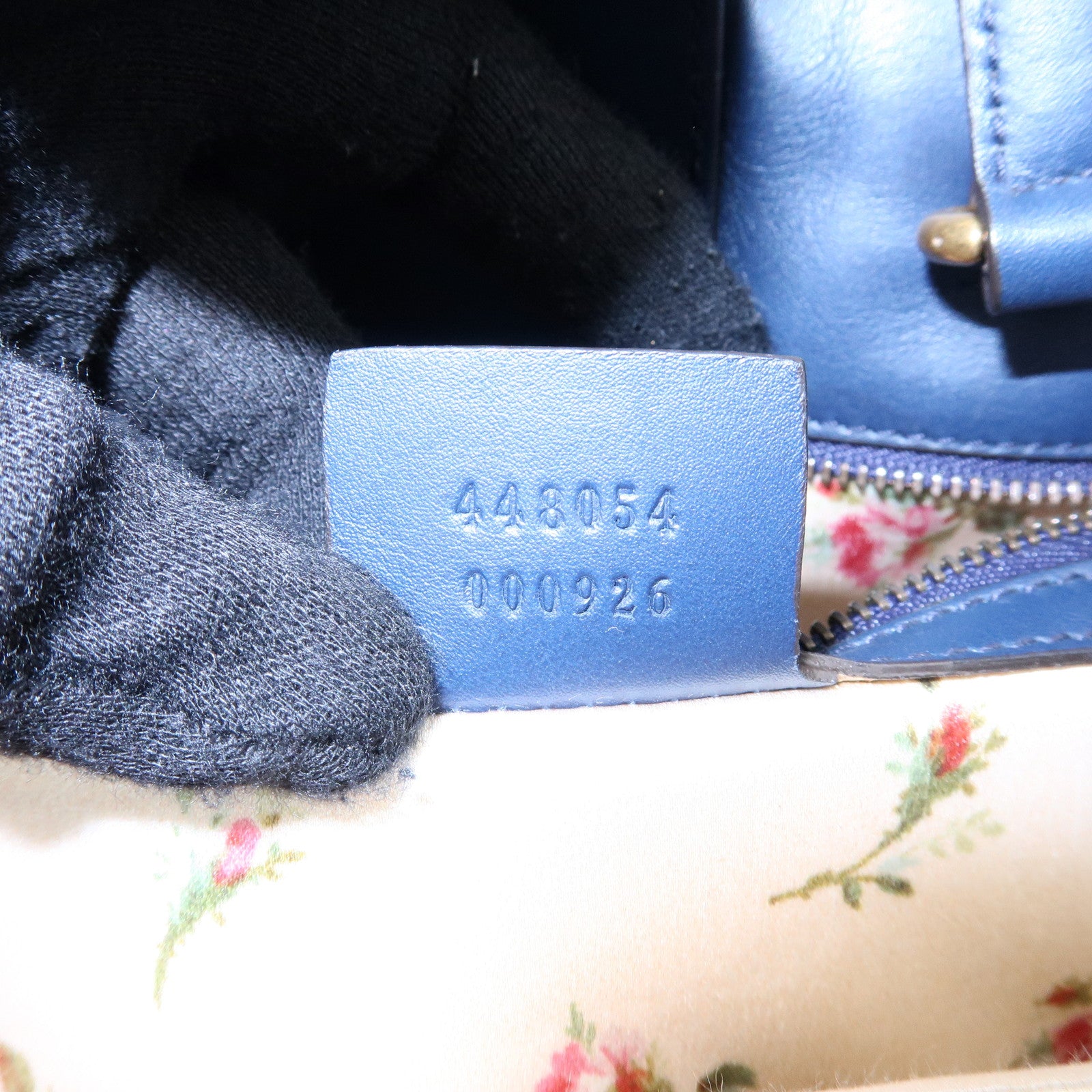 GUCCI GG Marmont Denim Leather 2Way Bag Flower Motif Navy 448054