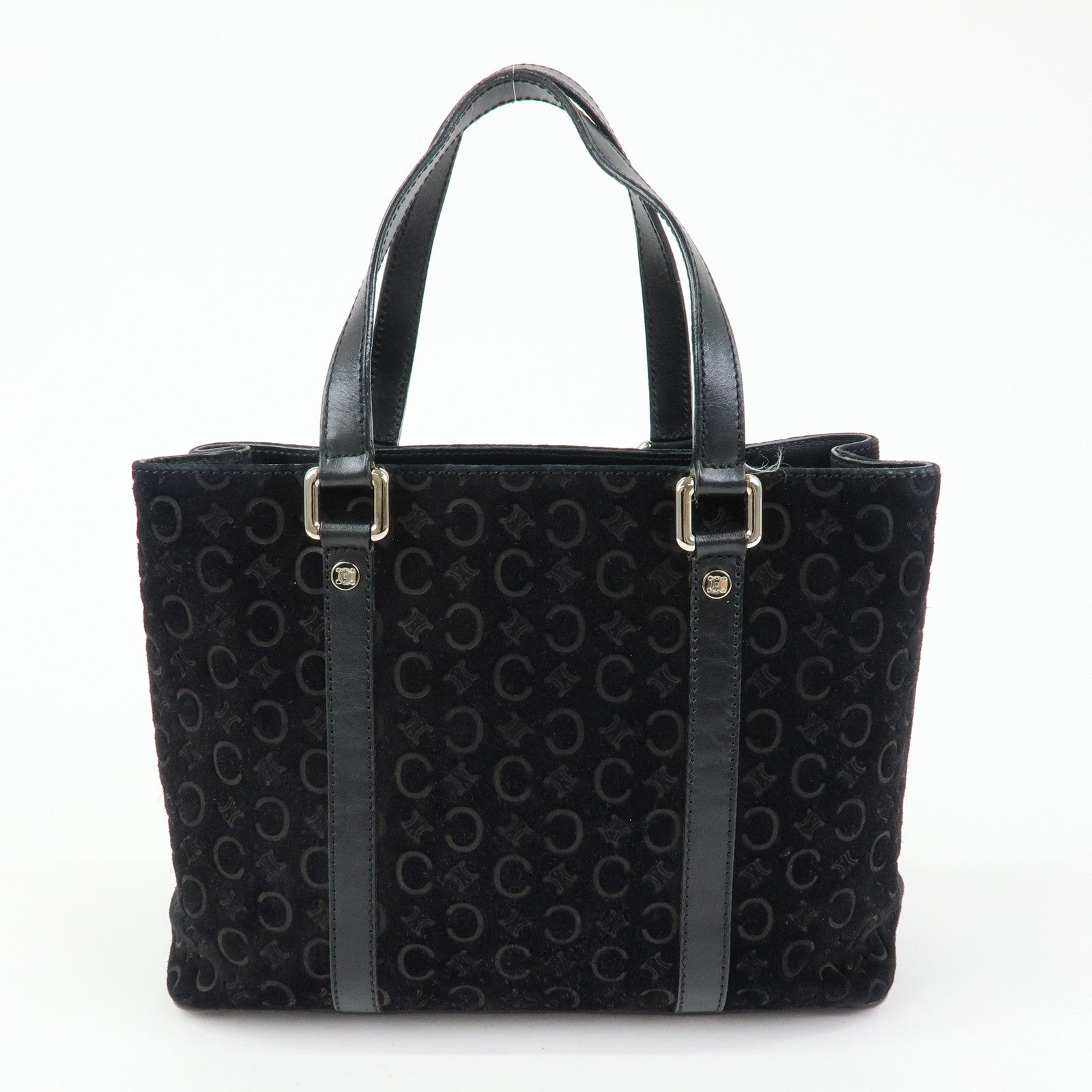 CELINE C Macadam Suede Leather Tote Bag Hand Bag Black