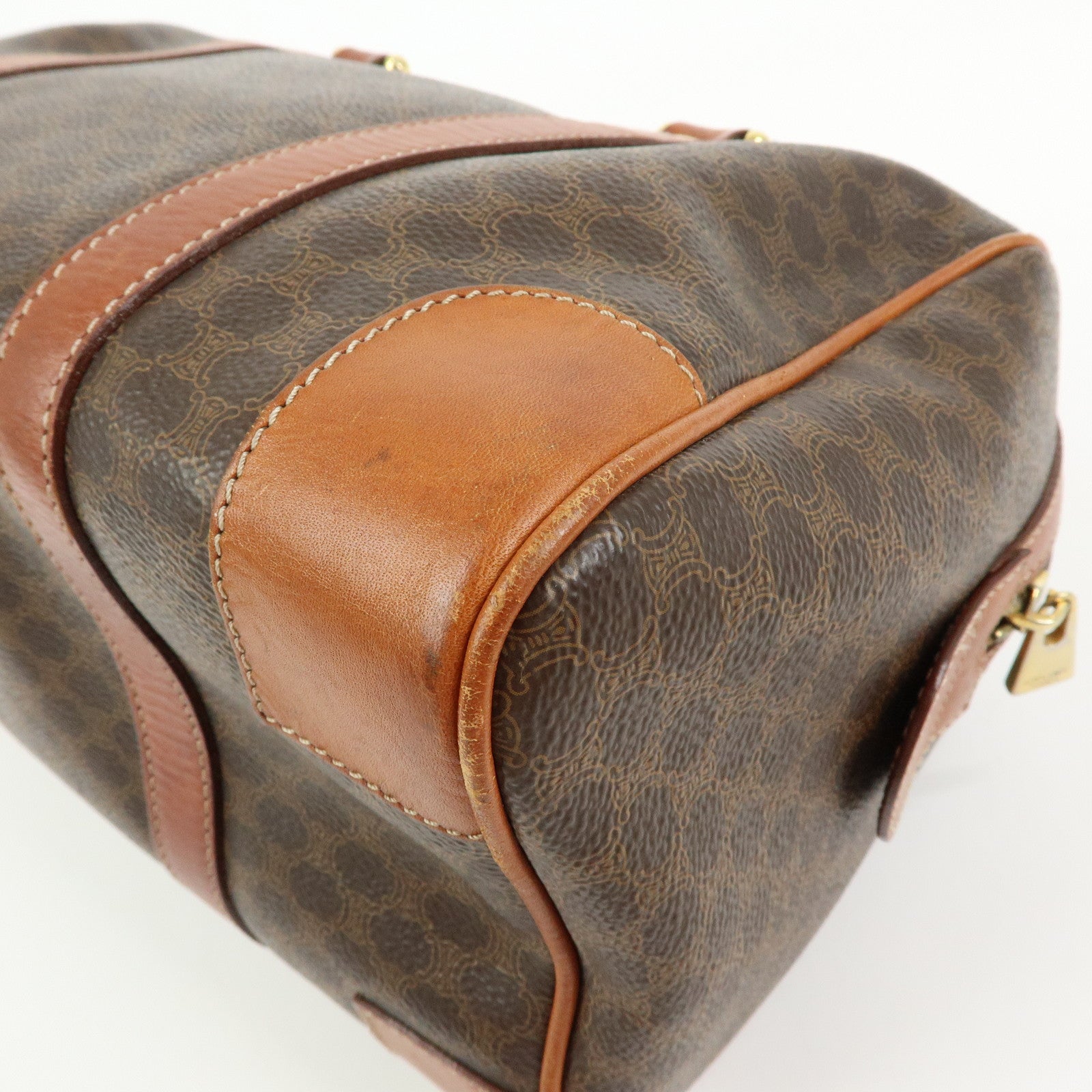 CELINE Macadam PVC Leather Boston Bag Hand Bag Brown