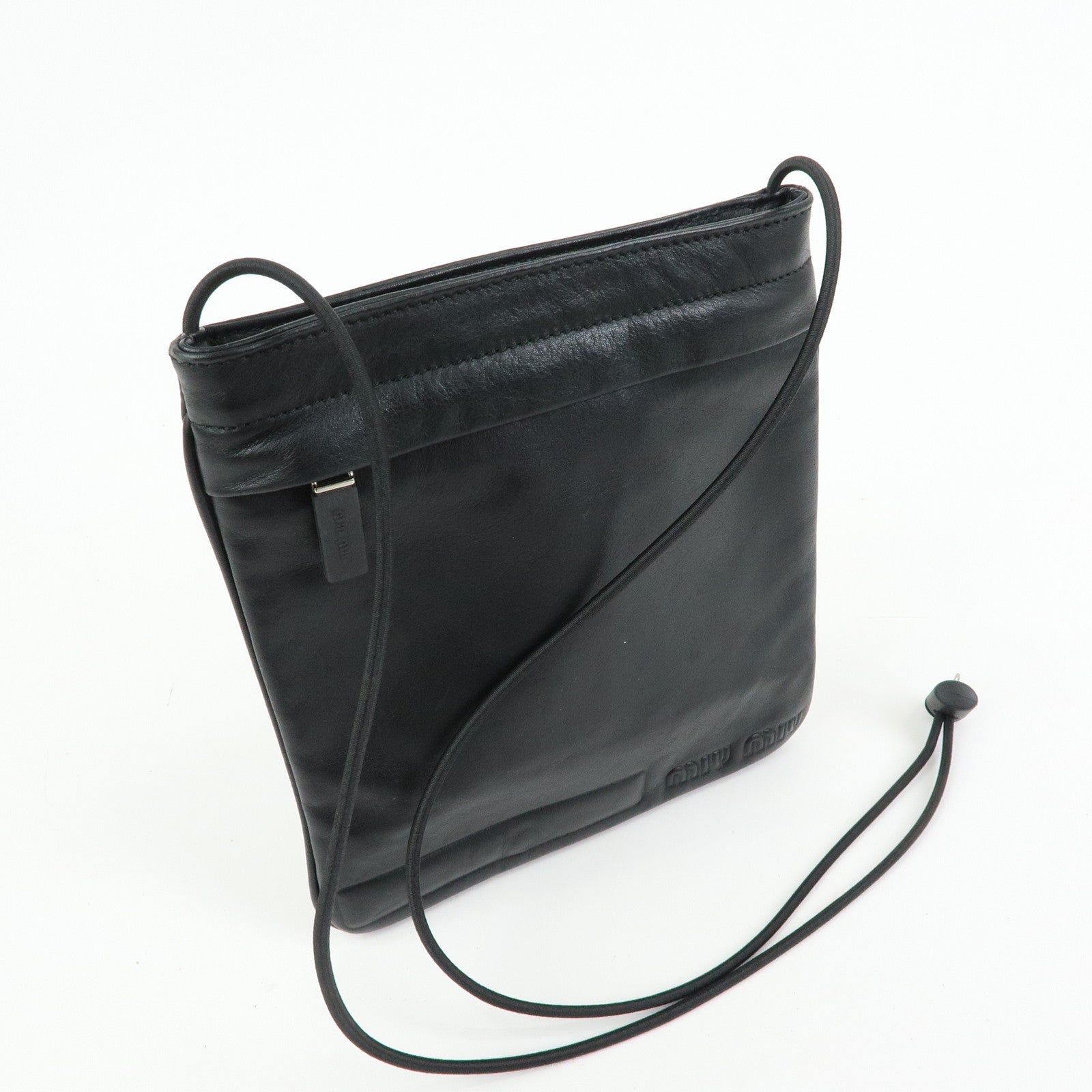 MIU MIU Logo Leather Shoulder Bag Crossbody Bag Flat Pouch Black