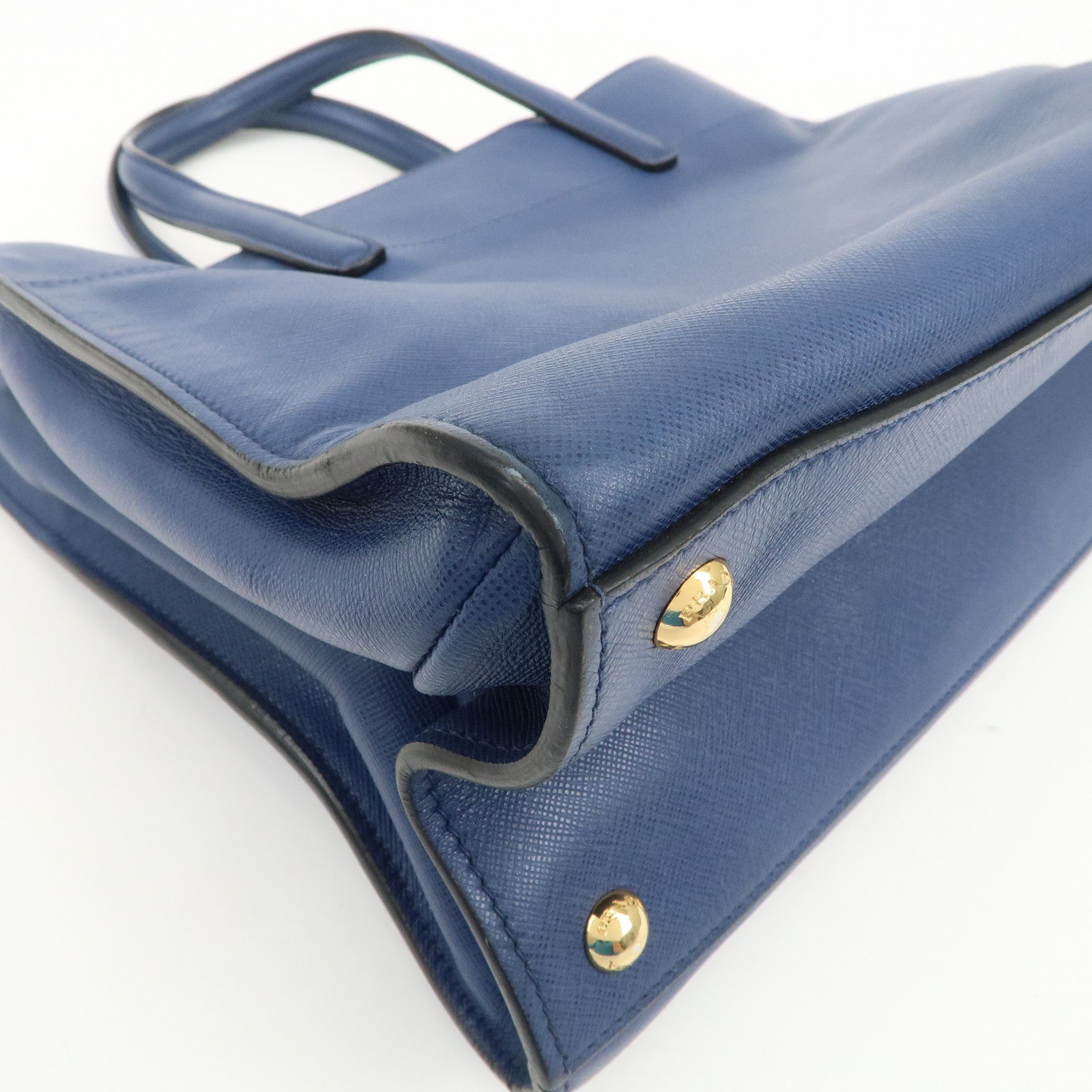 PRADA Triangle Logo Saffiano Leather 2Way Bag Hand Bag Navy