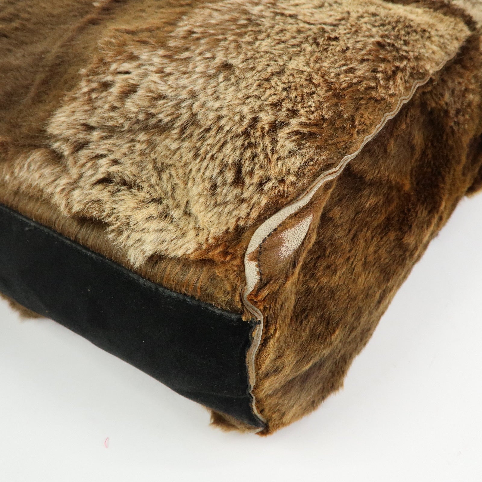 CHANEL COCO Mark Logo Fur Suede Tote Bag Hand Bag Brown