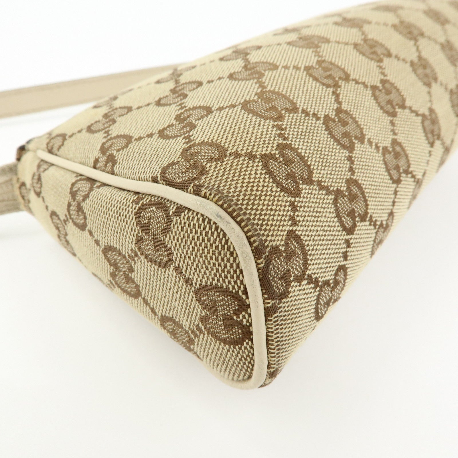 GUCCI GG Canvas Leather Hand Bag Beige Ivory 145750