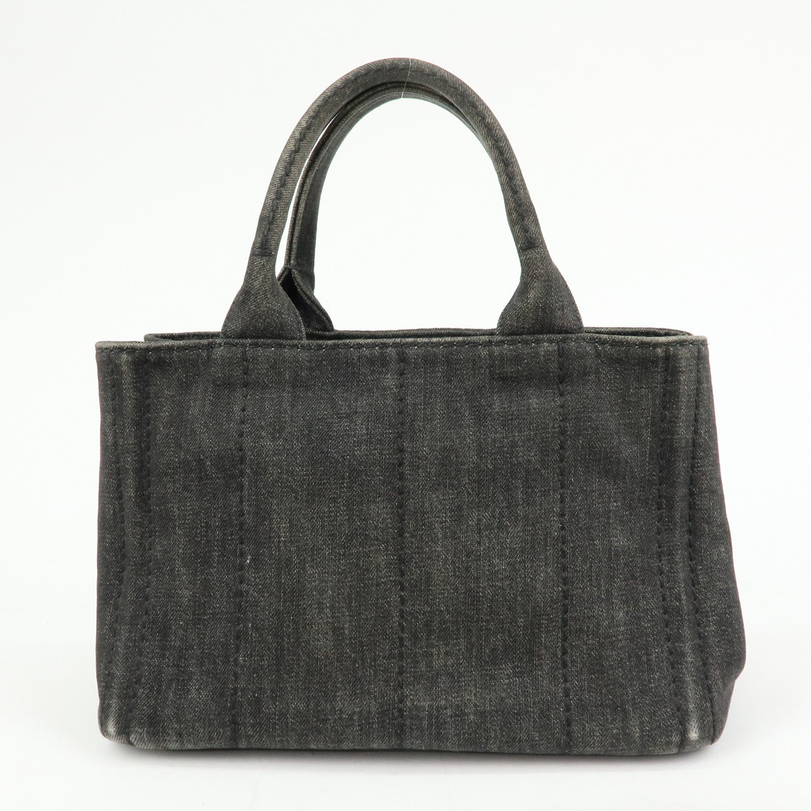 PRADA Triangle Logo Canapa Mini Denim 2Way Hand Bag Black 1BG439