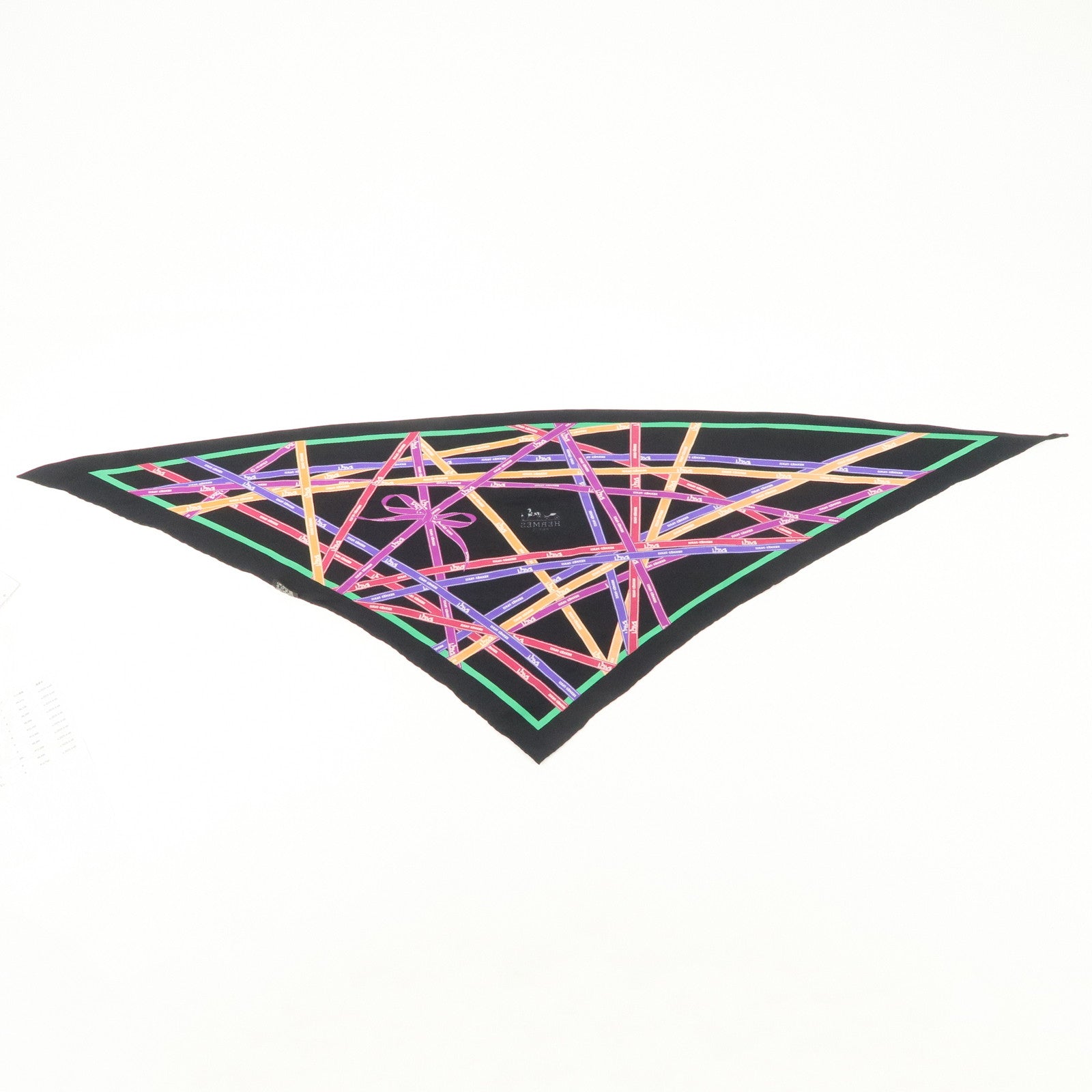 HERMES 90 Silk 100% Pointe Bolduc Triangle Scarf Black