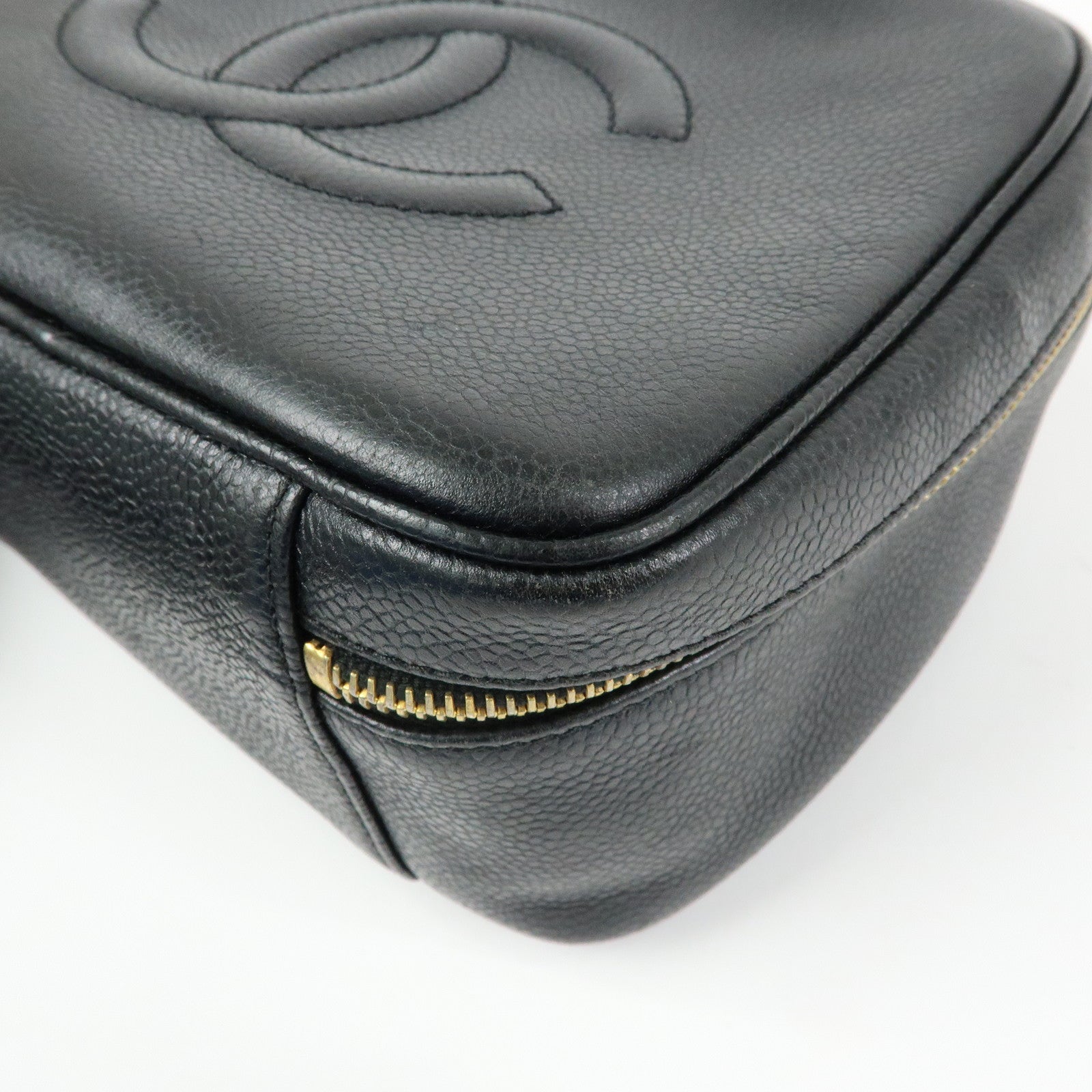 CHANEL COCO Mark Caviarskin 2Way Bag Cosmetic Bag Black A07061