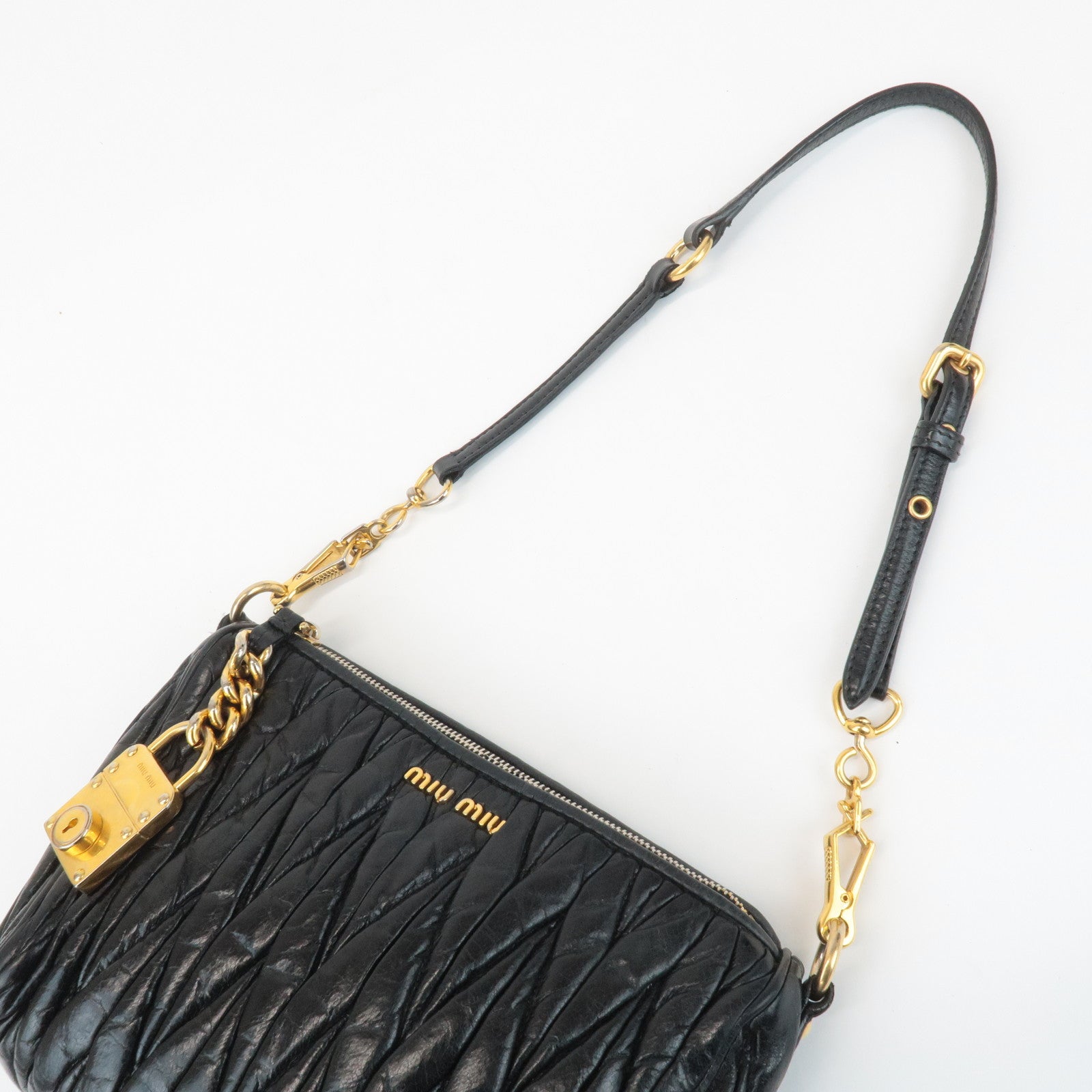 MIU MIU Logo Matelasse Leather Shoulder Bag Black 5N1521