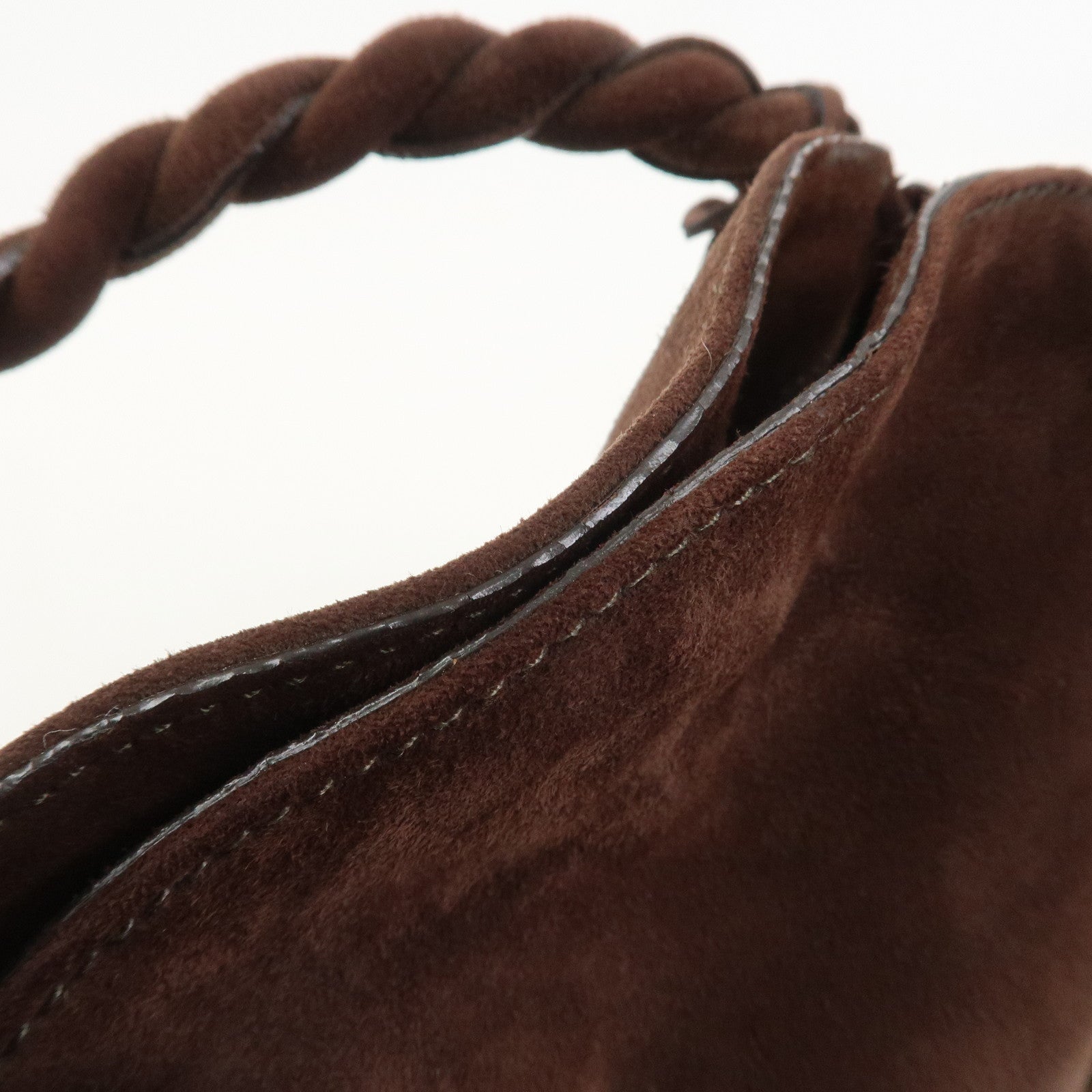 Ferragamo Gancini Suede Fur Hand Bag Brown BW-21 B372