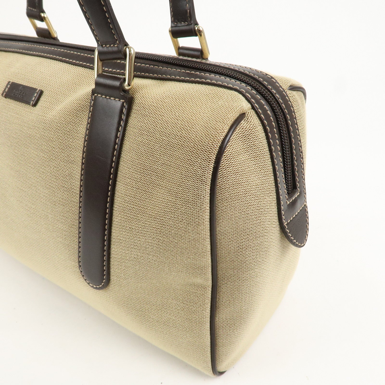 GUCCI Canvas Leather Boston Bag Hand Bag Beige Brown 257288