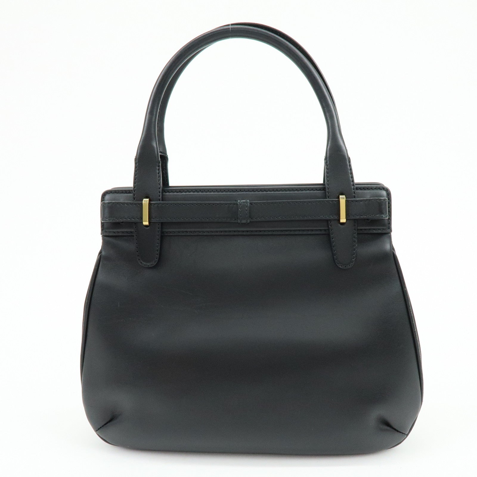 GUCCI Logo Leather Turn-lock Hand Bag Black 102119