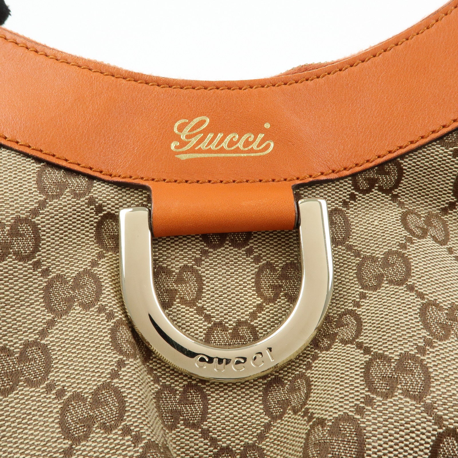 GUCCI Abbey GG Canvas Leather Shoulder Bag Beige Orange 190525