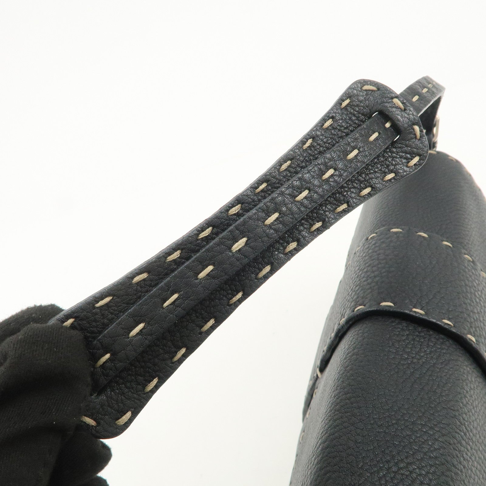 FENDI Seleria Leather Hand Bag Shoulder Bag Black 8BR430