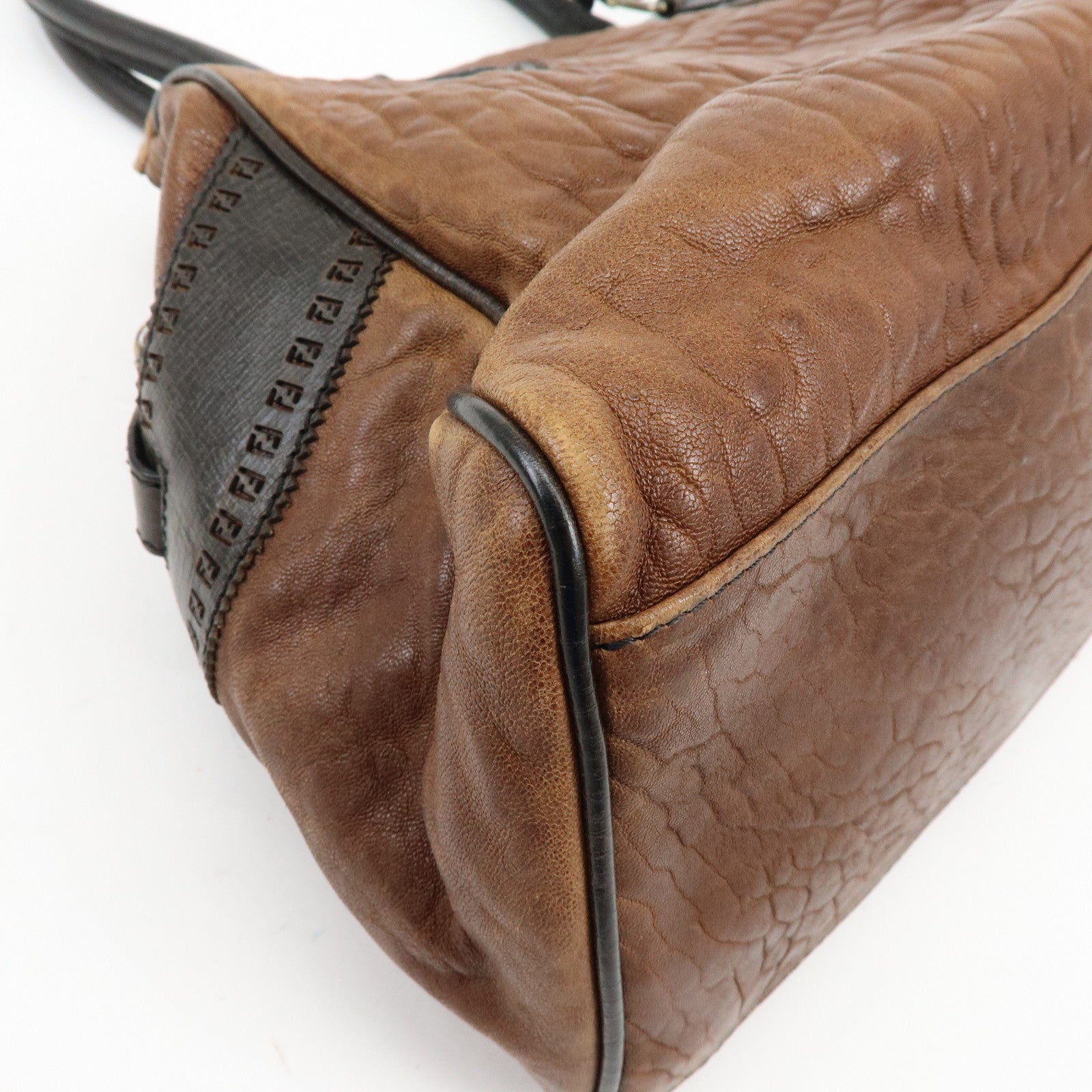 FENDI Ethnico Leather Tote Bag Shoulder Bag Hand Bag Brown 8BN162