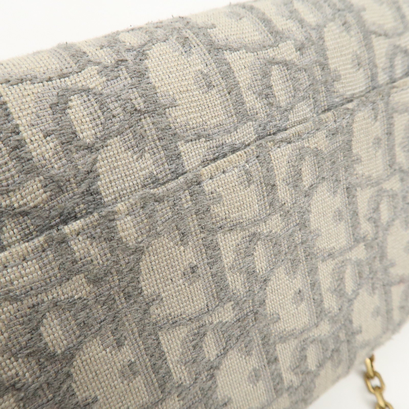 Christian Dior Oblique Jacquard Calf Leather Chain Wallet Gray WOC