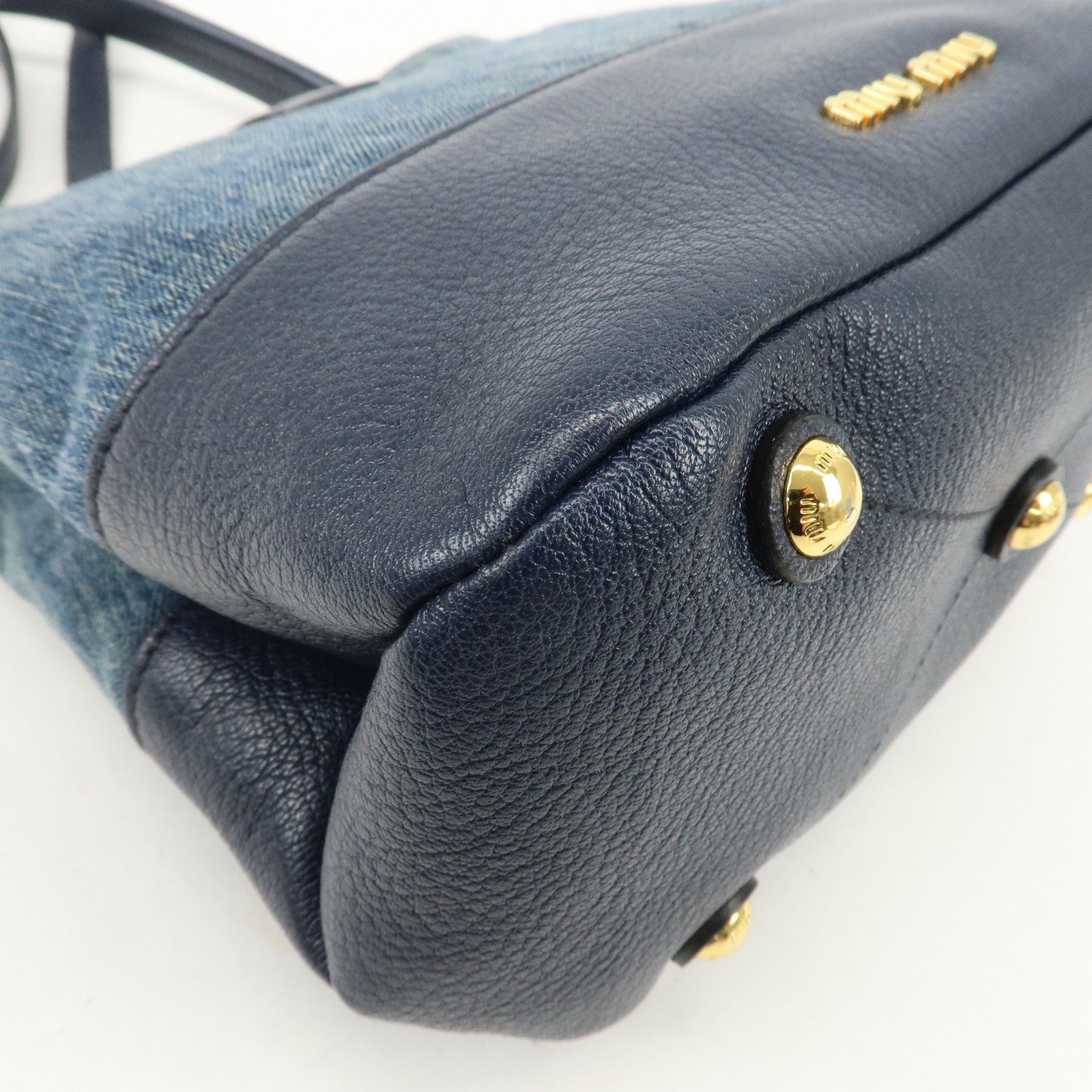 MIU MIU Madras Leather Denim 2Way Bag Hand Bag Shoulder Bag RR1951