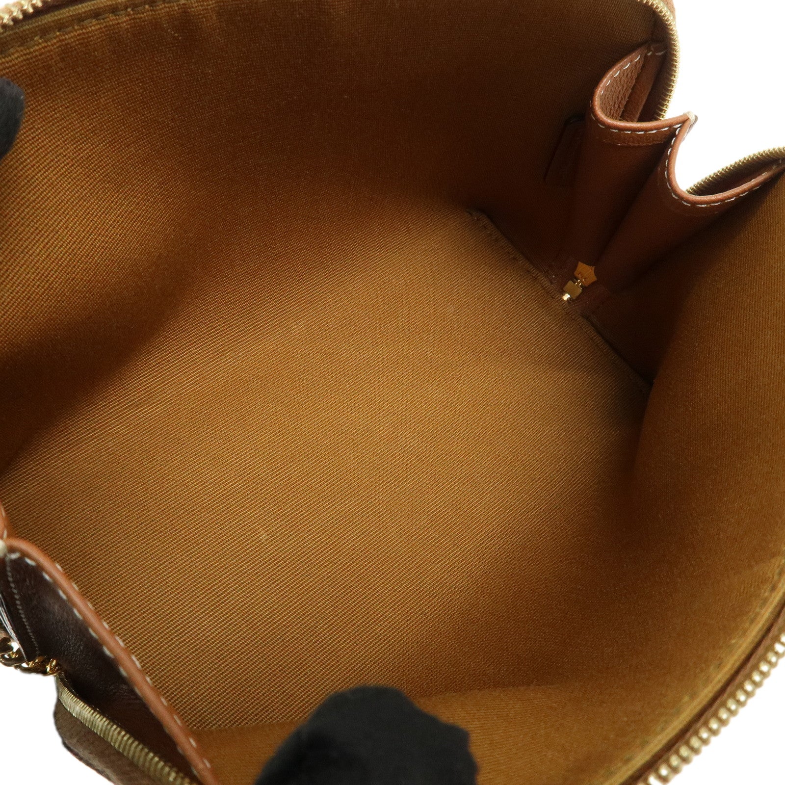 CELINE Triomphe Canvas Lamb Skin Chain Shoulder Bag Ivory Brown