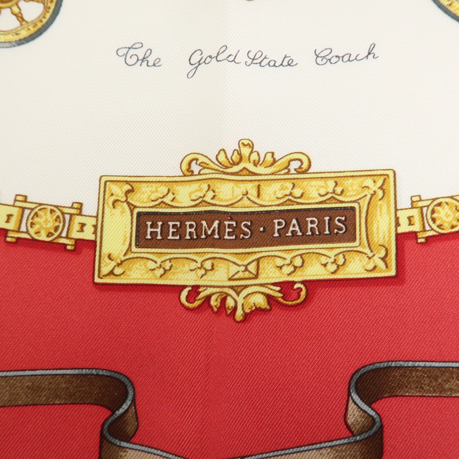 HERMES Carre 90 Silk 100% THE ROYAL MEWS Scarf Red White