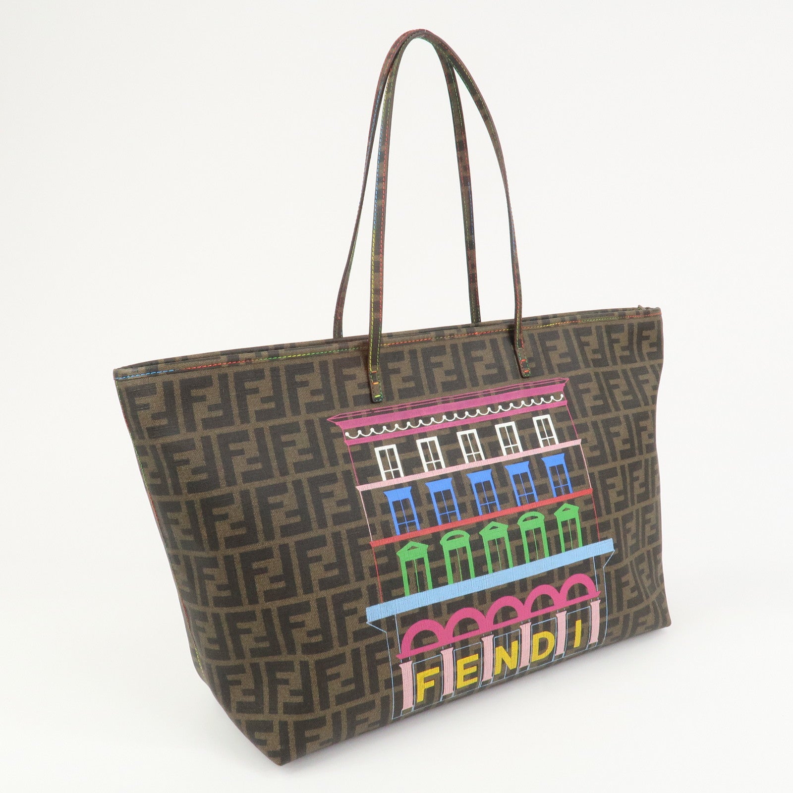 FENDI Zucca PVC Canvas Tote Bag Shoulder Bag Brown Black 8BH199