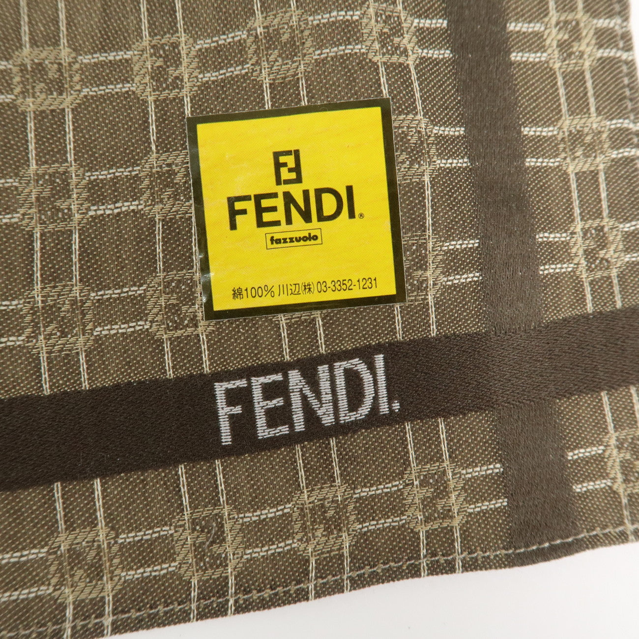 FENDI Set of 5 Cotton 100% Handkerchief Brown Black Navy Used