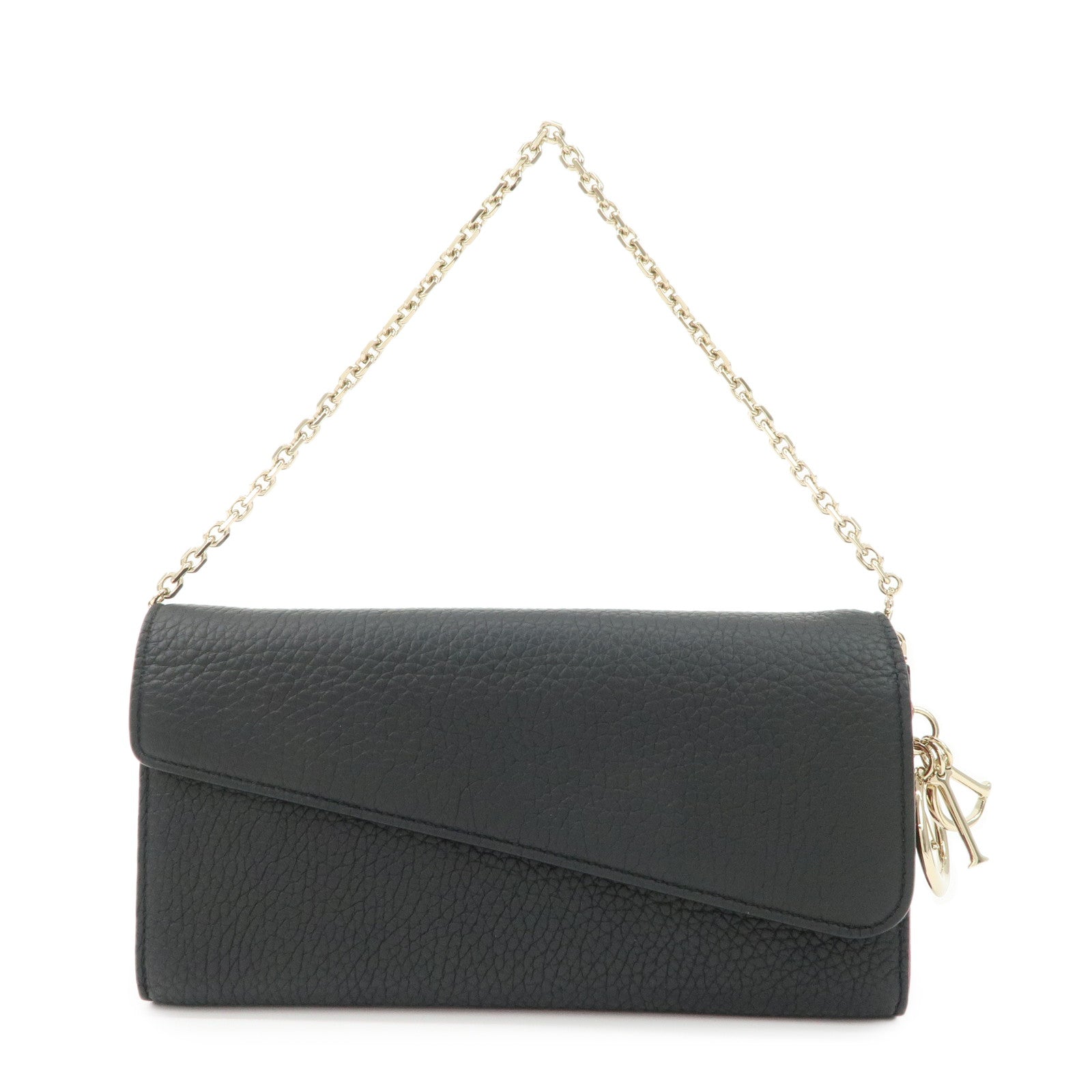 Christian Dior Leather Chain Wallet Hand Bag Black Pink