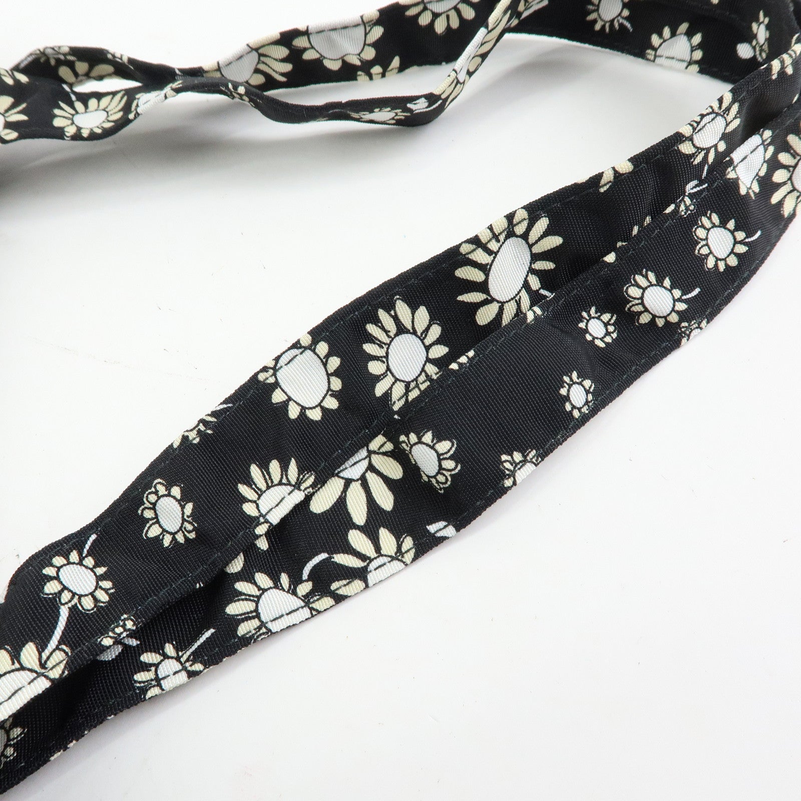 MIU MIU Nylon Leather Tote Bag Eco Bag Hand Bag Flower Print Black